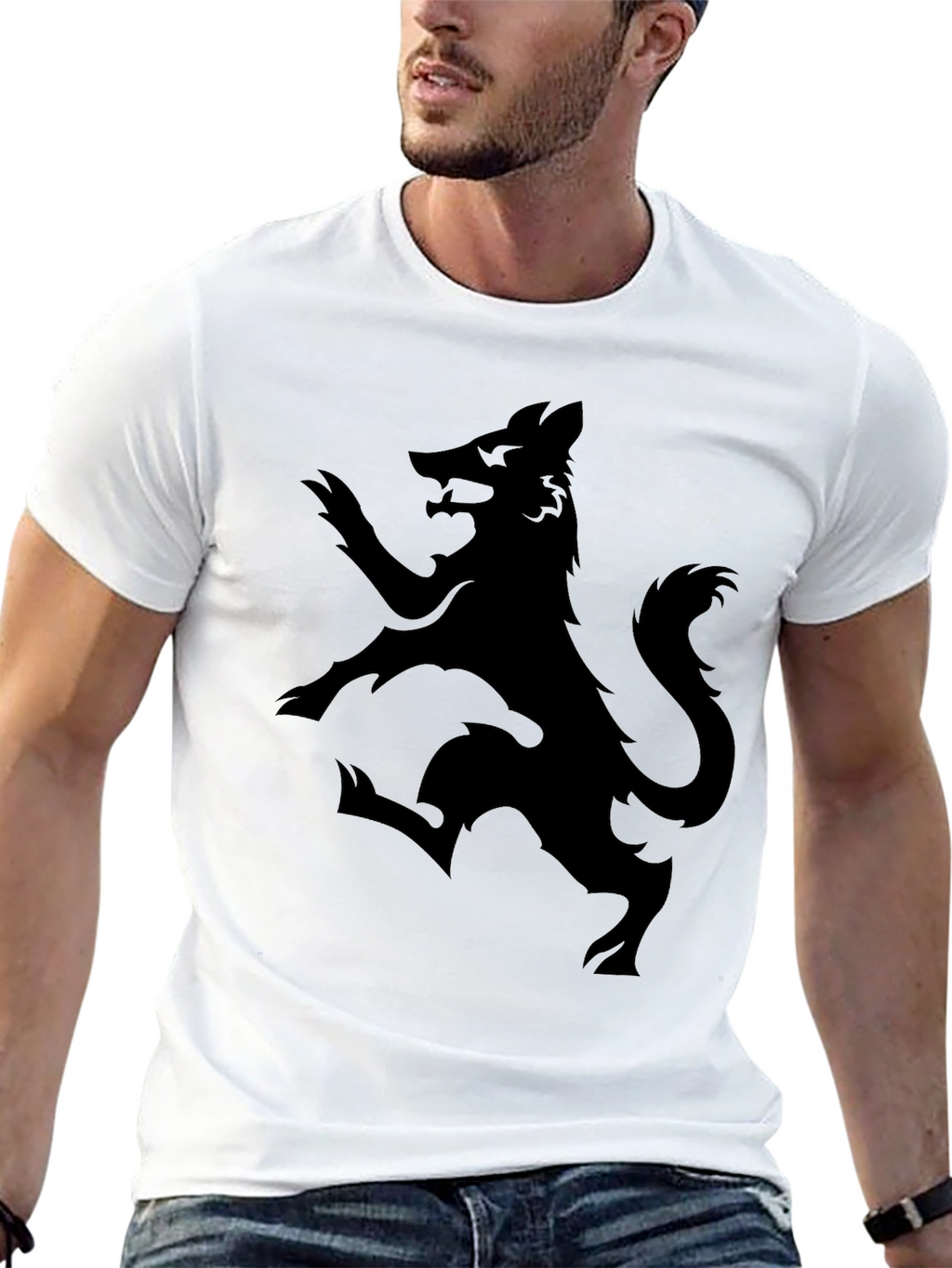 Black Wolf Rampant Graphic T-Shirt - Mens Fashion Tee