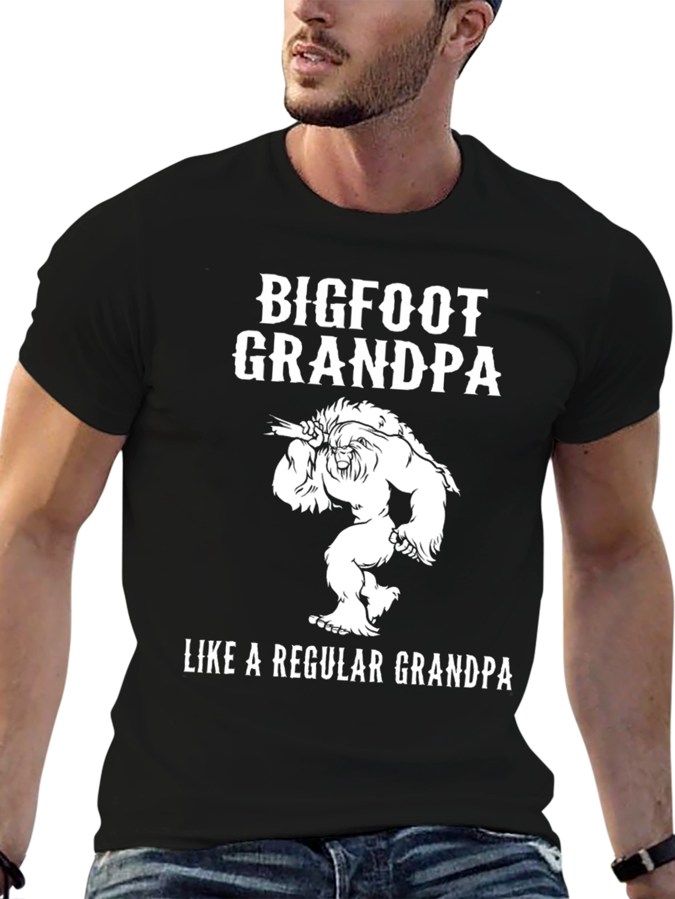Bigfoot Grandpa Black Graphic T-Shirt