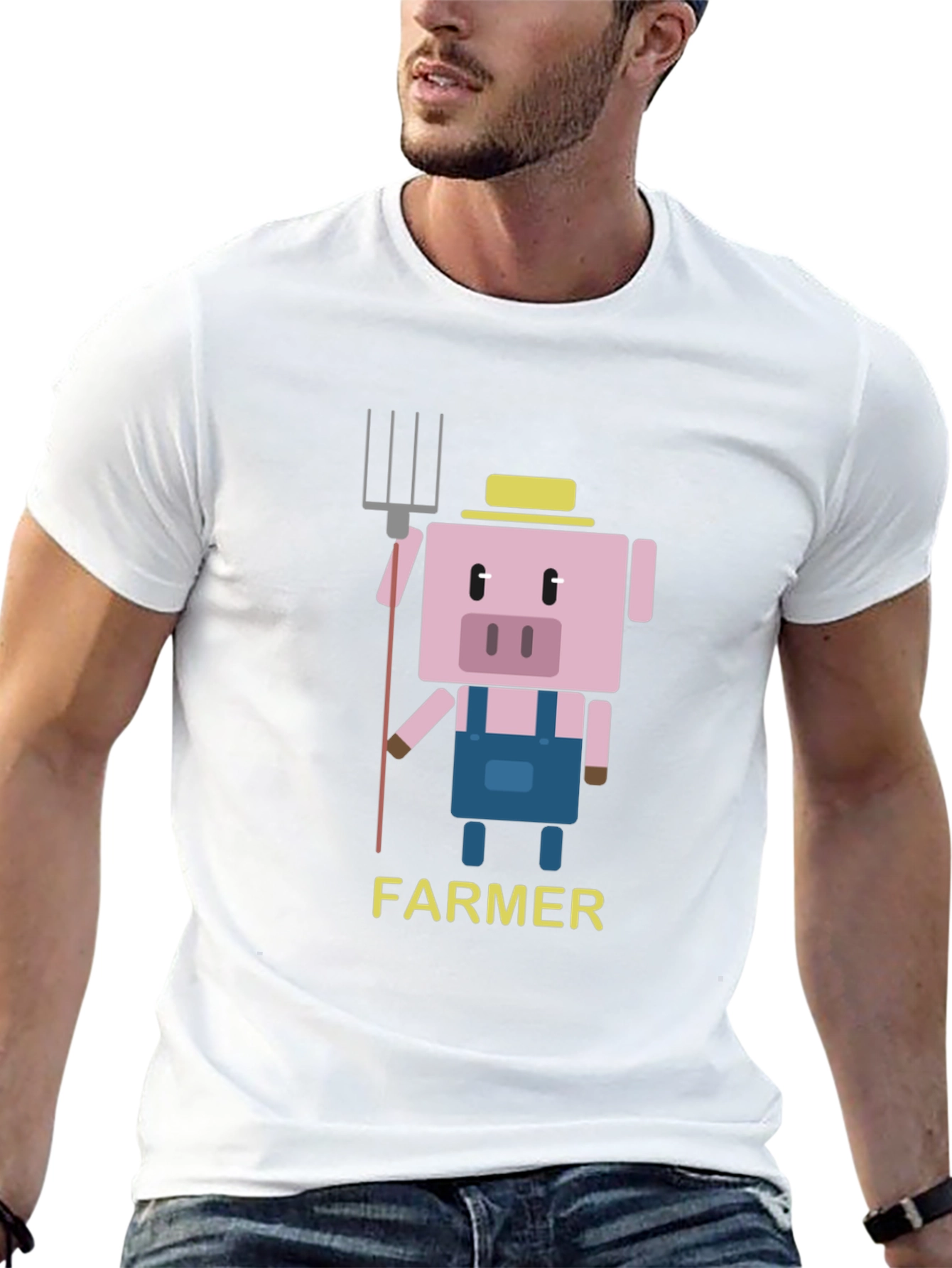 Farmer Pig Graphic T-Shirt - Fun Cartoon Design