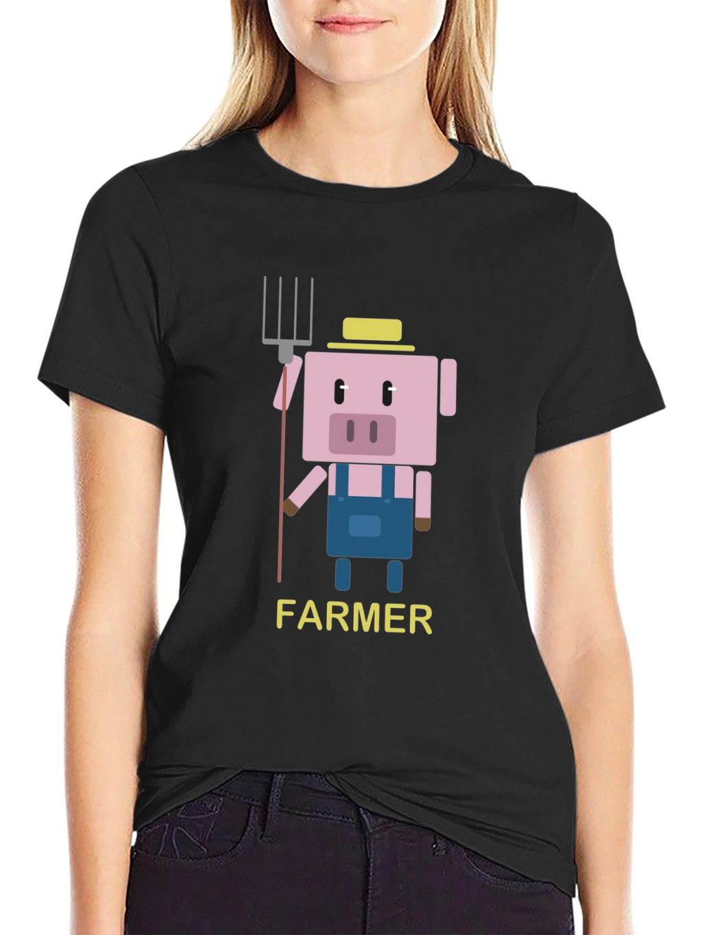 Farmer Pig Graphic T-Shirt - Fun Cartoon Design
