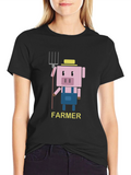 Farmer Pig Graphic T-Shirt - Fun Cartoon Design