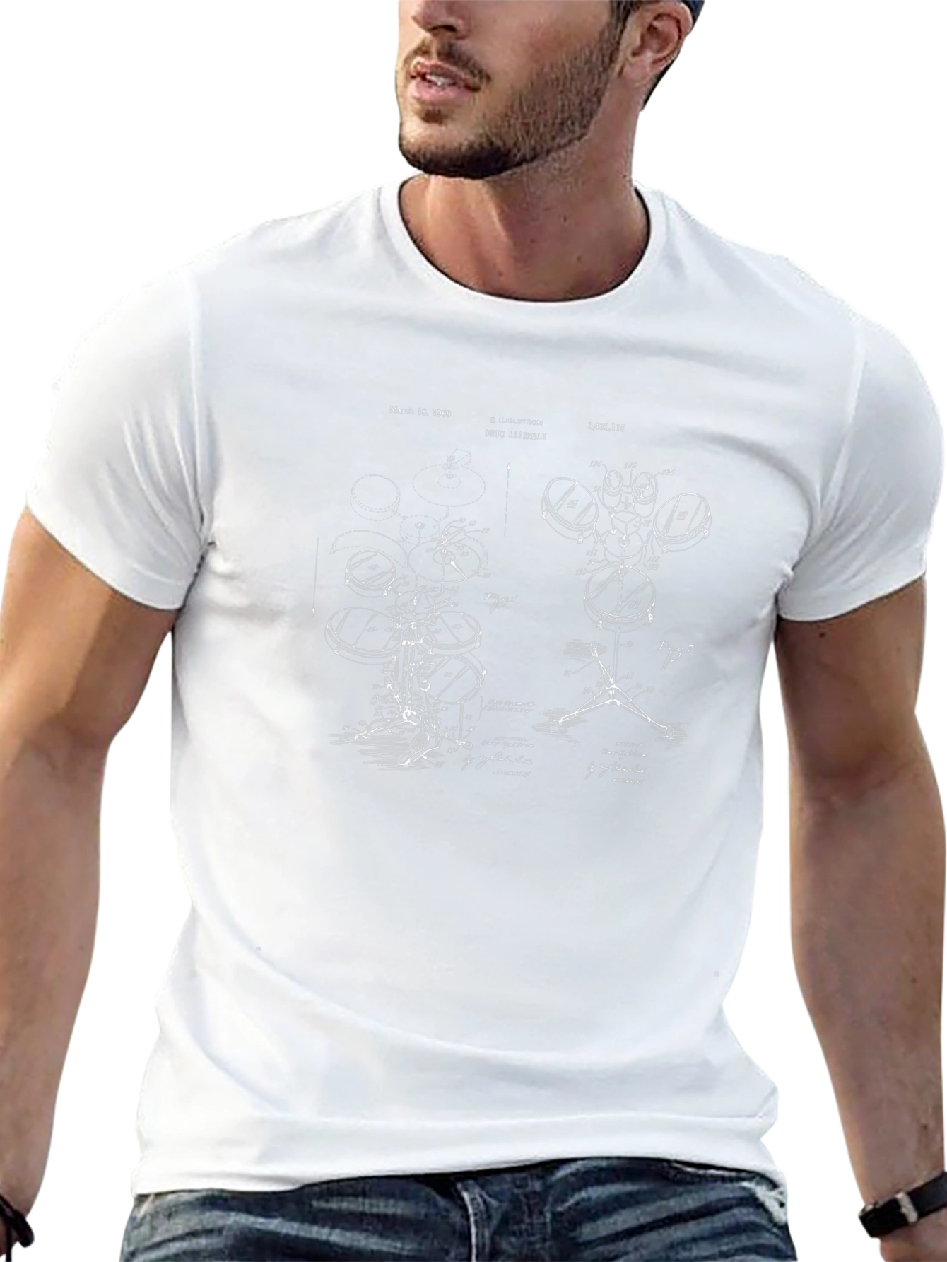 Drum Set Blueprint Black T-Shirt