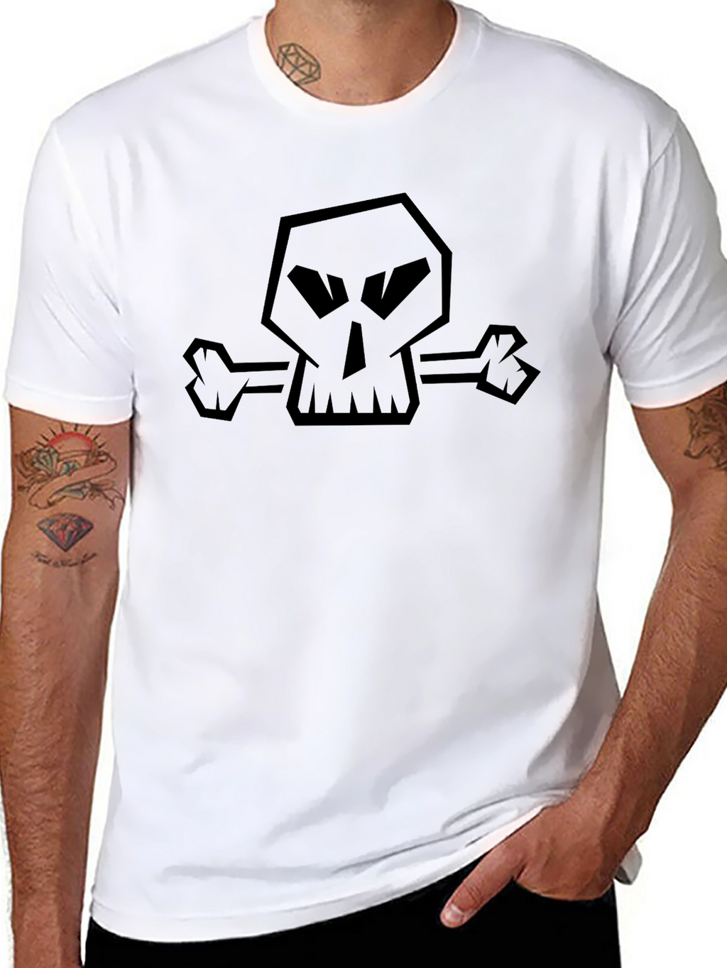 Edgy Skull & Crossbones Graphic Black T-Shirt