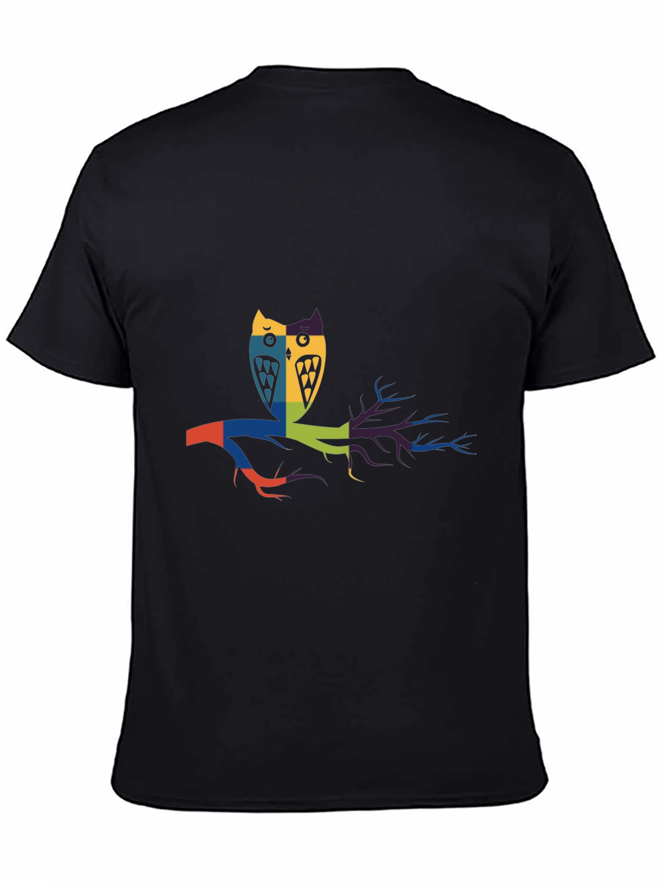 Abstract Owl Graphic Print Black T-Shirt