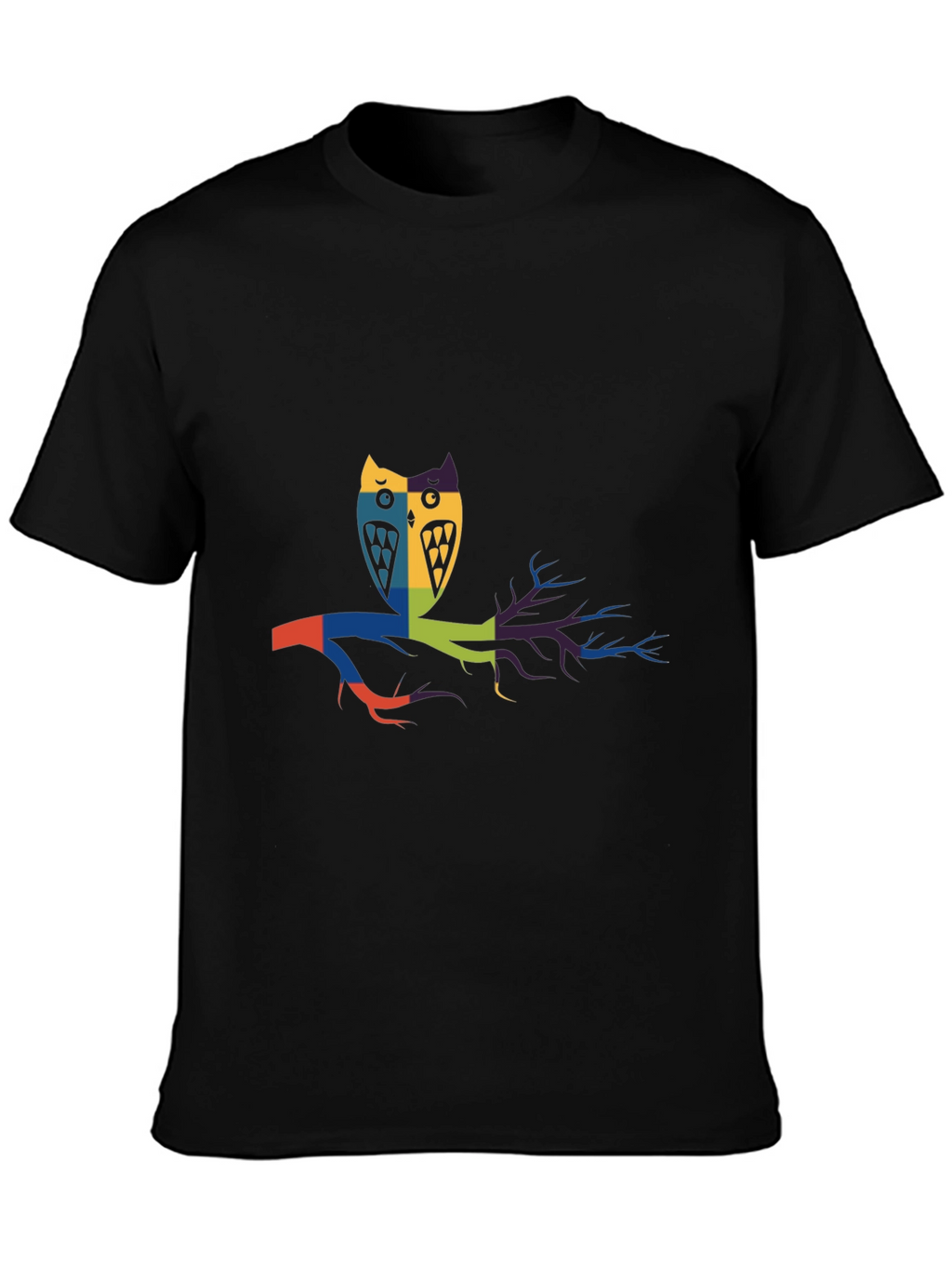 Abstract Owl Graphic Print Black T-Shirt