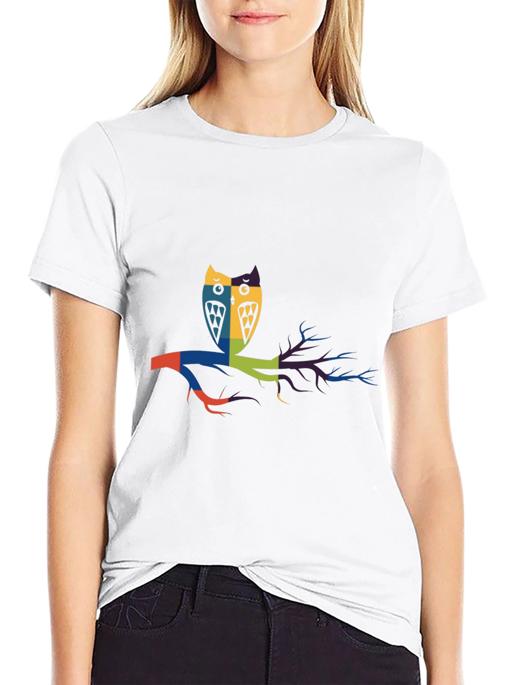 Abstract Owl Graphic Print Black T-Shirt