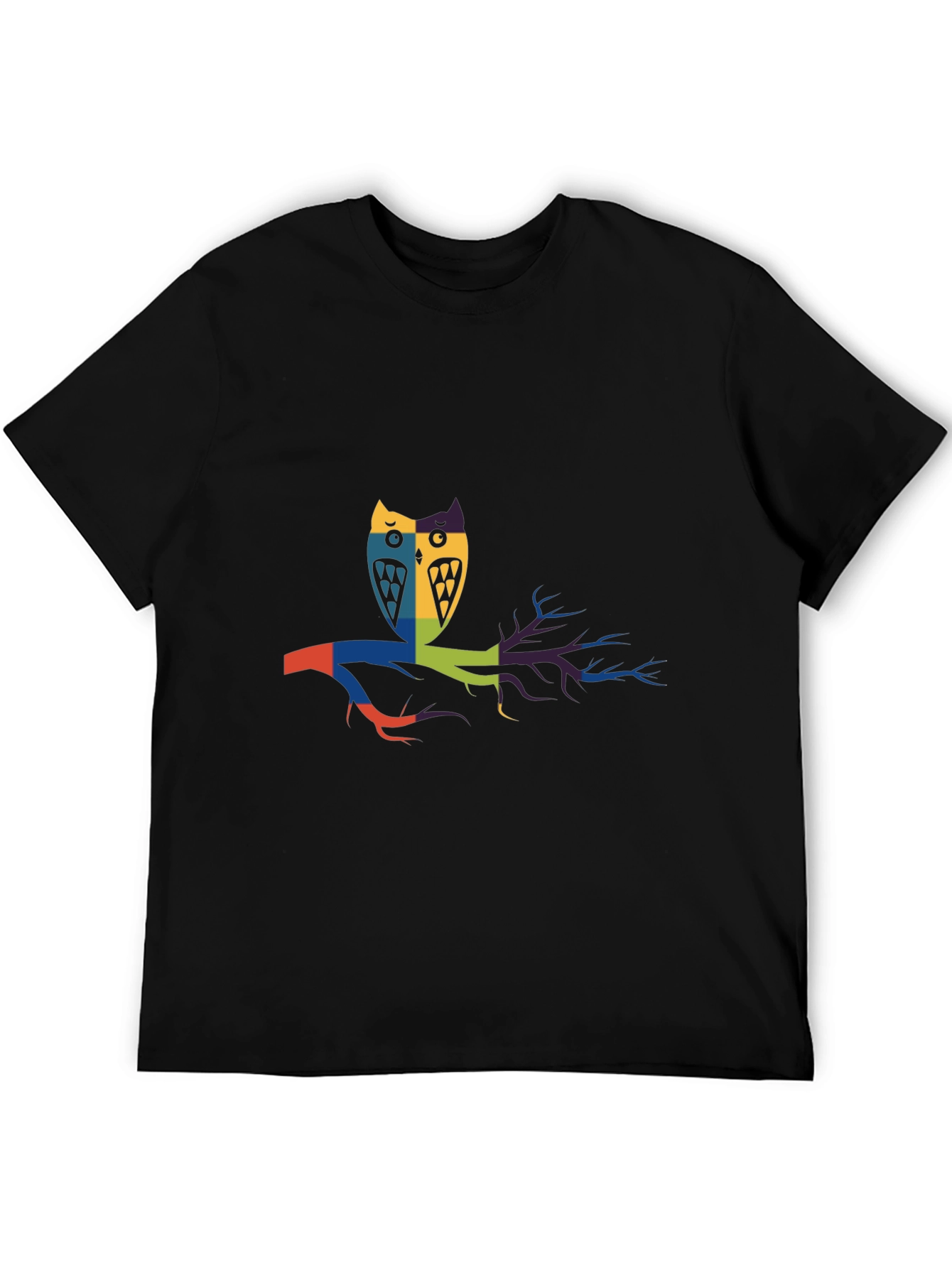 Abstract Owl Graphic Print Black T-Shirt