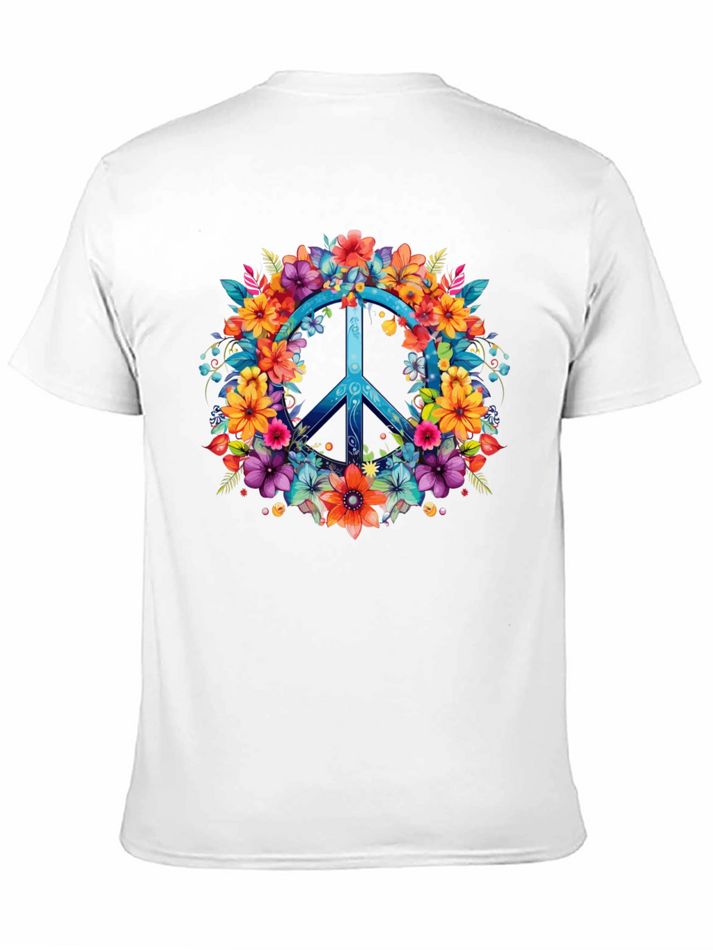 Floral Peace Sign Graphic Tee - Hippie Style