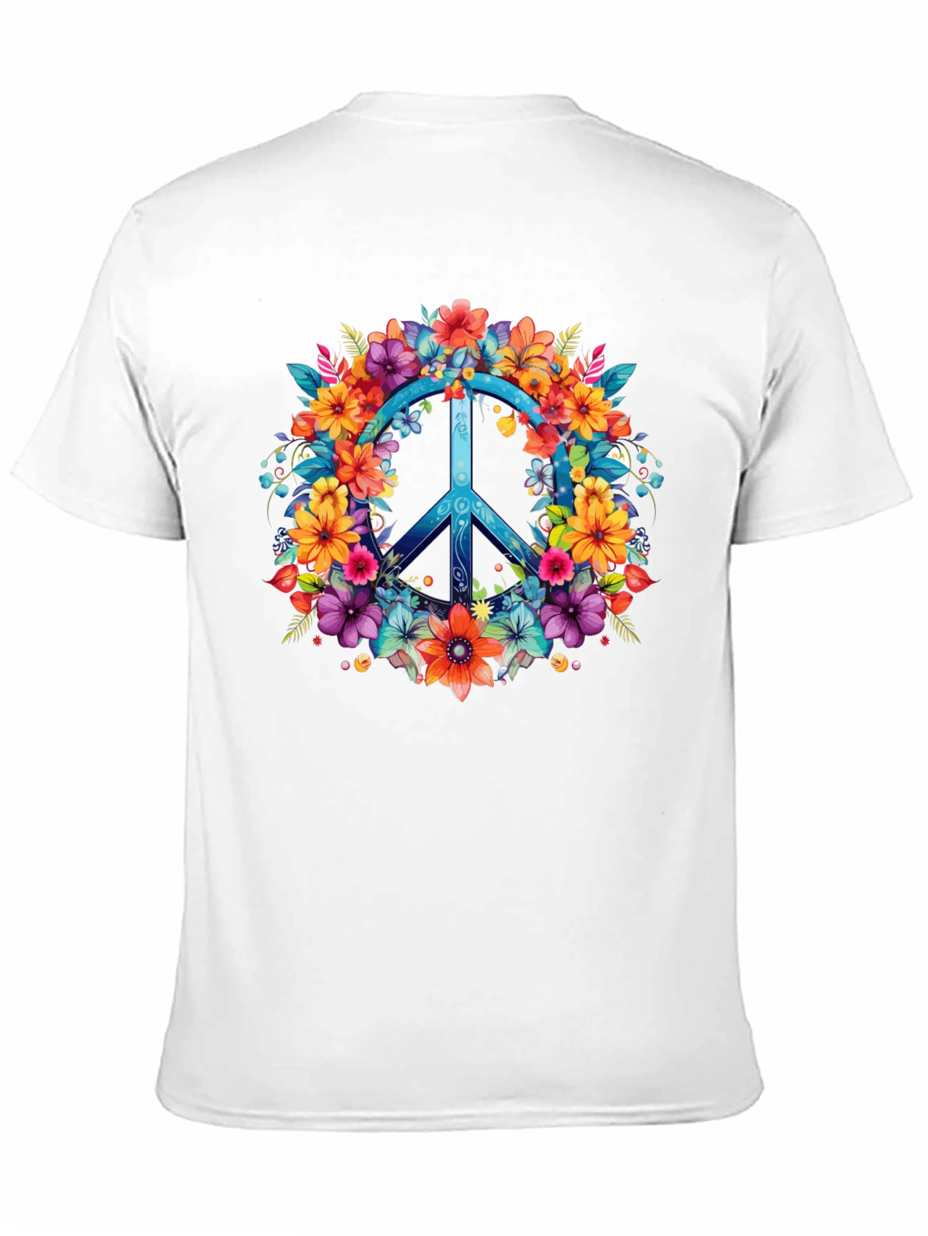 Floral Peace Sign Graphic Tee - Hippie Style