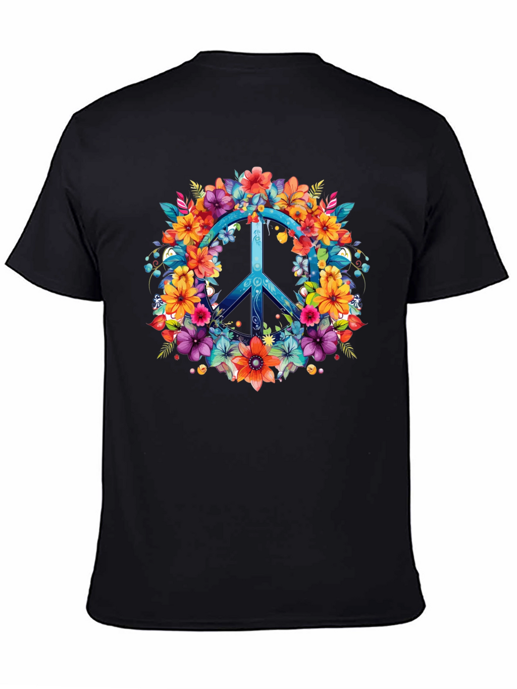 Floral Peace Sign Graphic Tee - Hippie Style