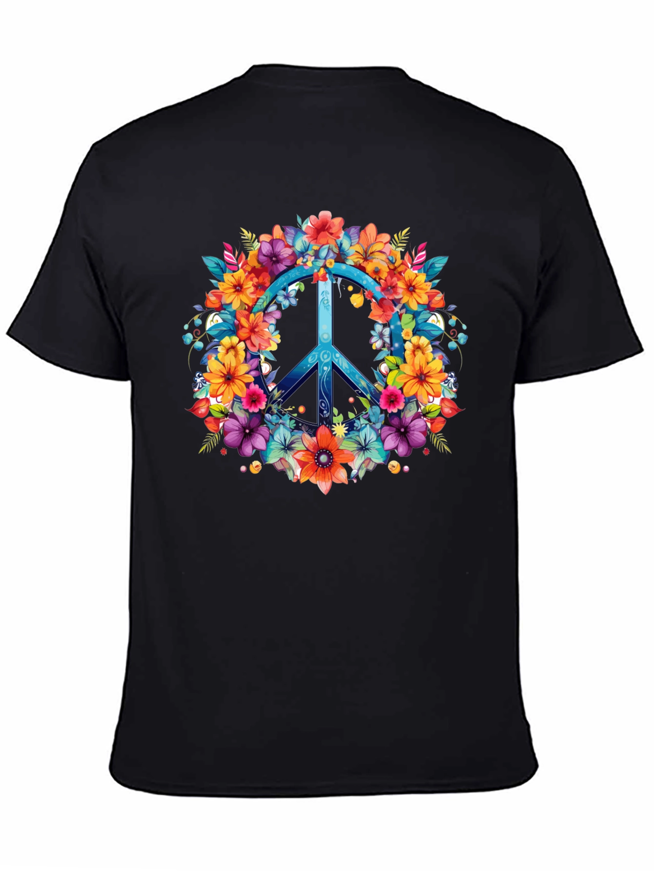 Floral Peace Sign Graphic Tee - Hippie Style