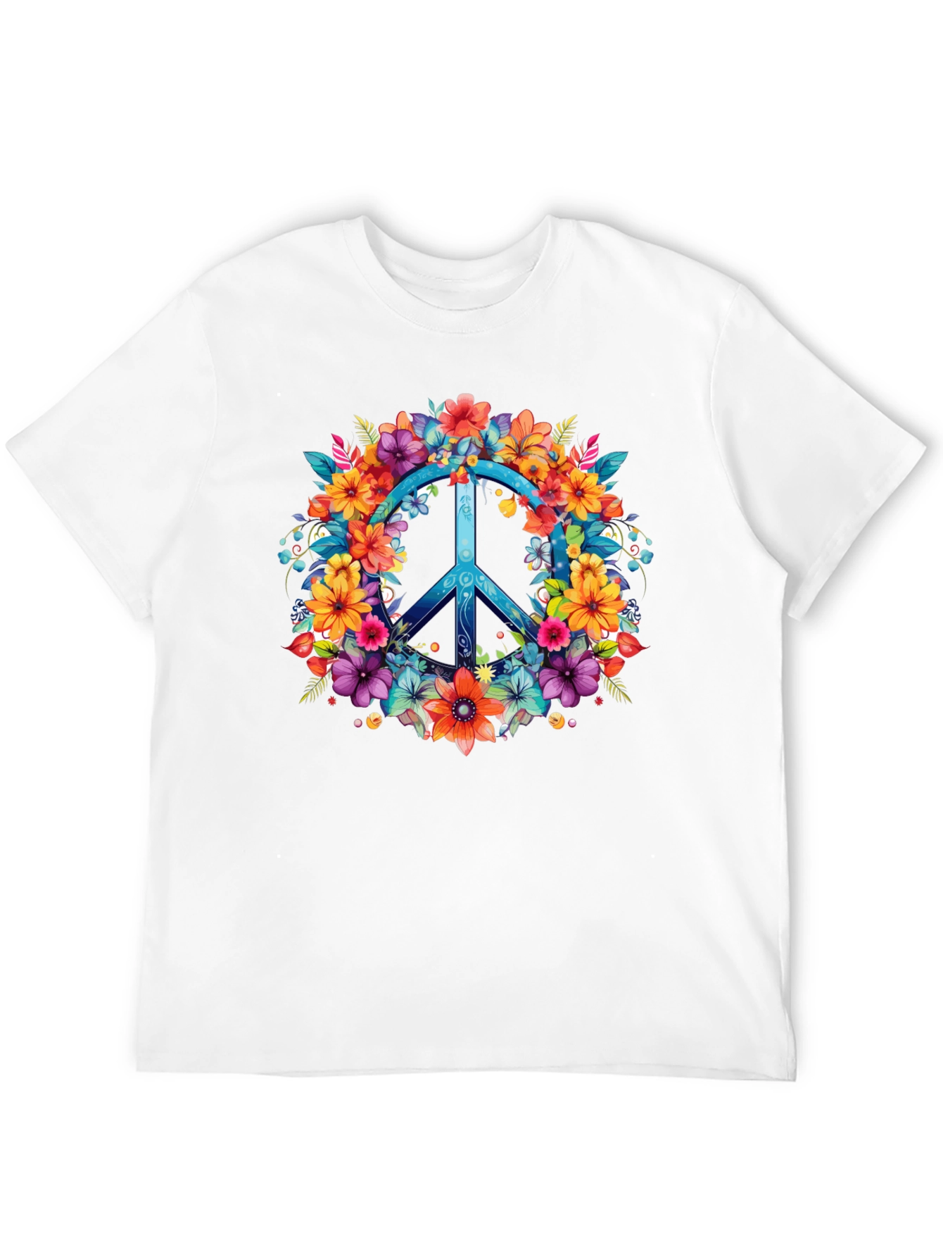 Floral Peace Sign Graphic Tee - Hippie Style