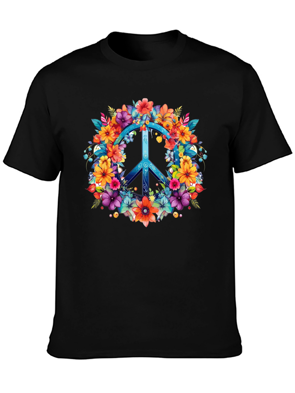 Floral Peace Sign Graphic Tee - Hippie Style