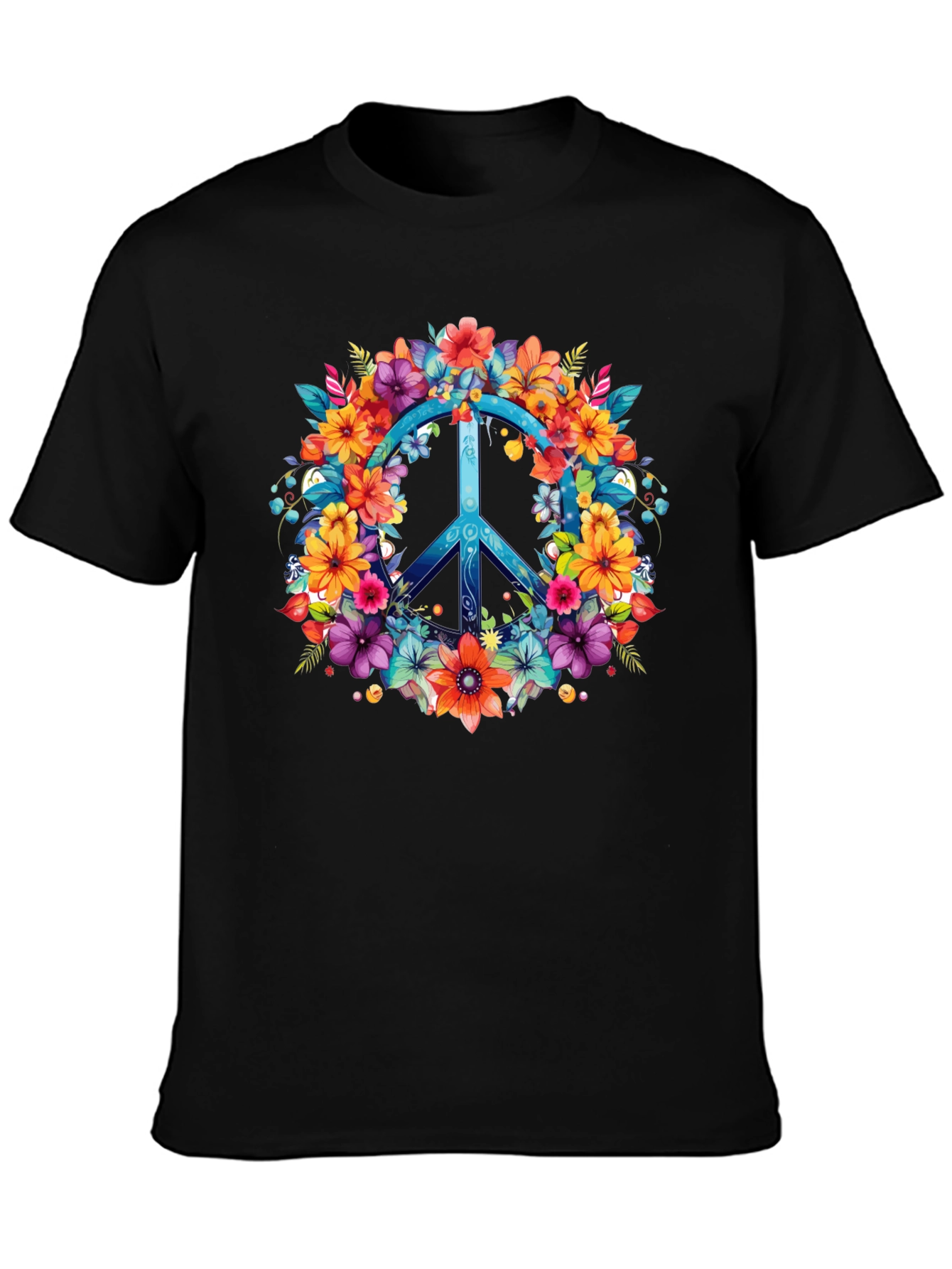 Floral Peace Sign Graphic Tee - Hippie Style