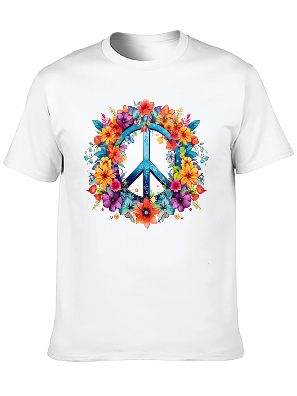 Floral Peace Sign Graphic Tee - Hippie Style