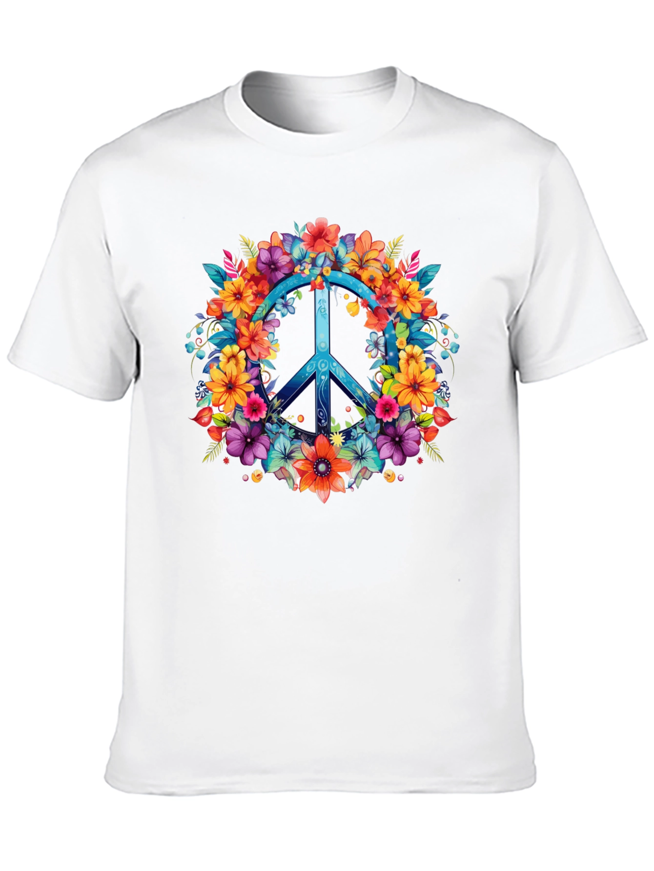 Floral Peace Sign Graphic Tee - Hippie Style