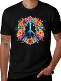 Floral Peace Sign Graphic Tee - Hippie Style