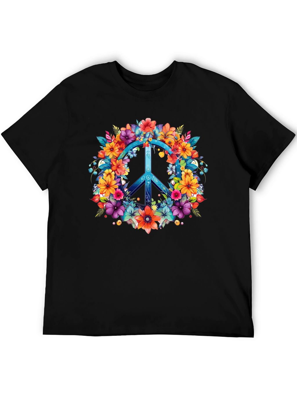 Floral Peace Sign Graphic Tee - Hippie Style