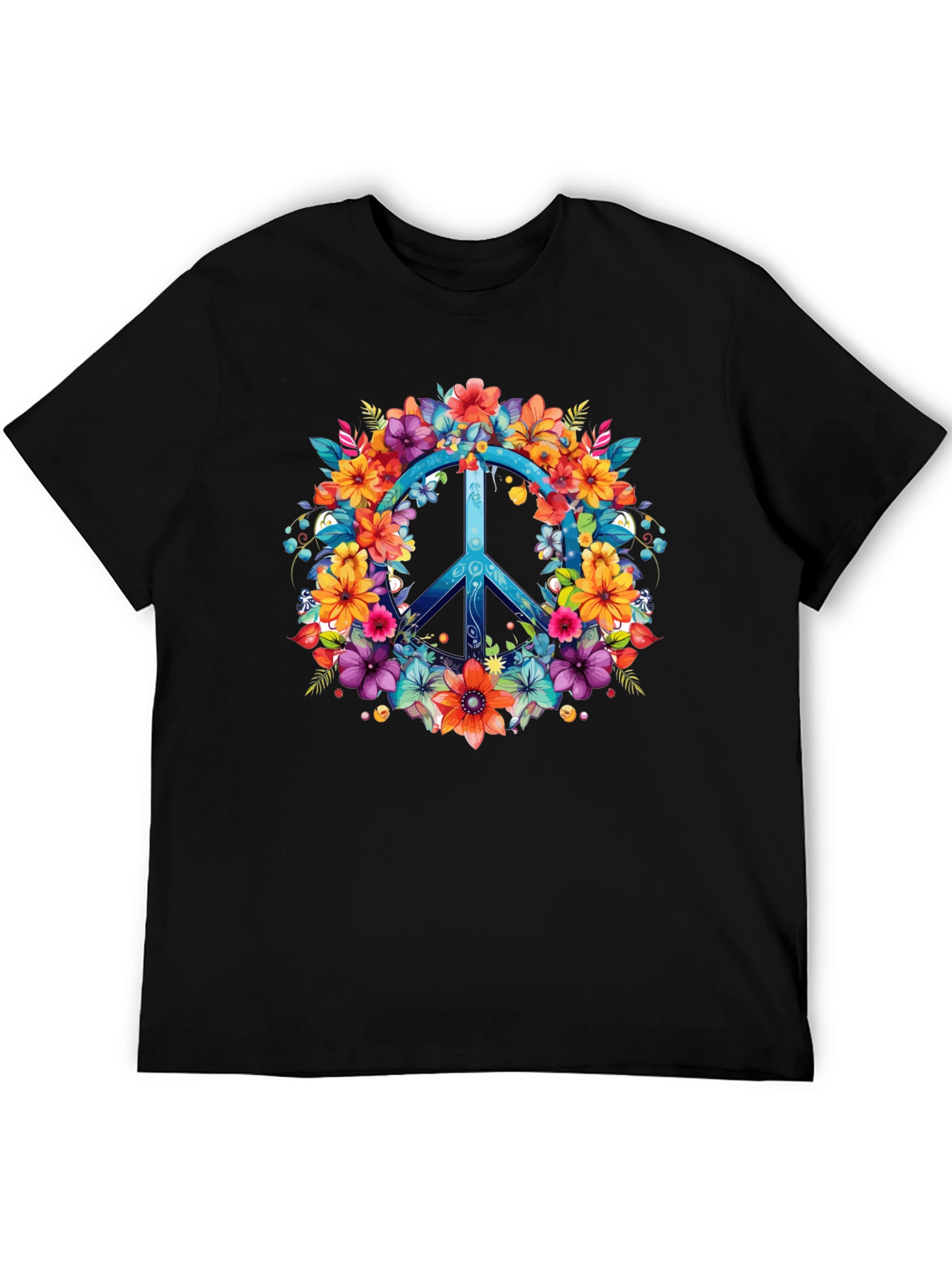 Floral Peace Sign Graphic Tee - Hippie Style