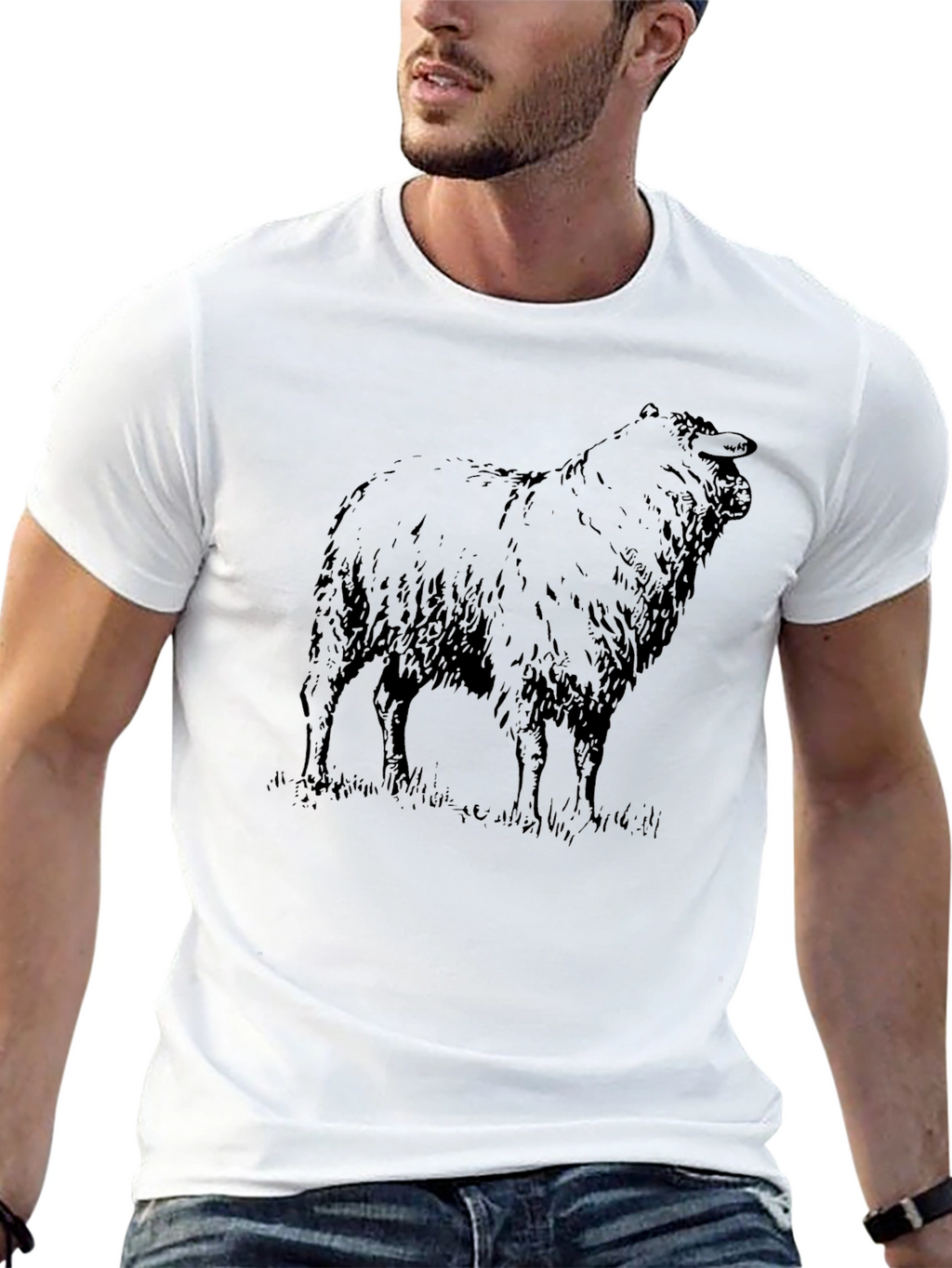 Sheep Graphic Tee - Black Cotton T-Shirt