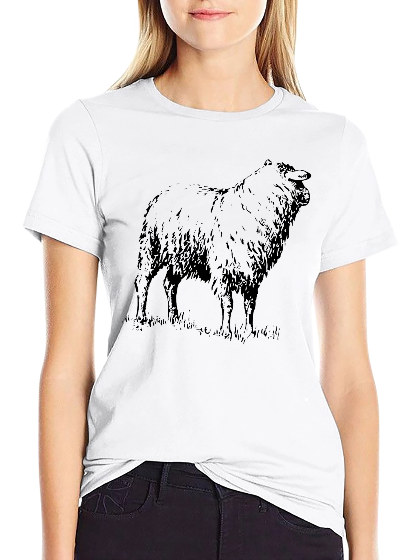 Sheep Graphic Tee - Black Cotton T-Shirt