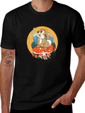 Whimsical Rabbit on Mushroom Graphic Tee - Black