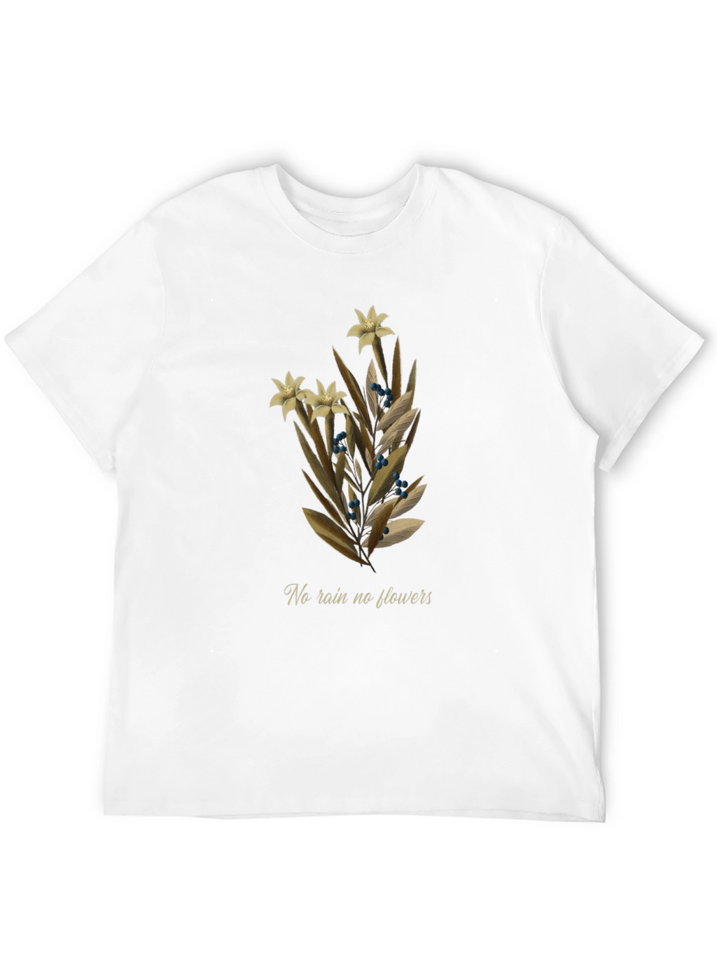 Botanical T-Shirt - No Rain No Flowers Graphic Tee