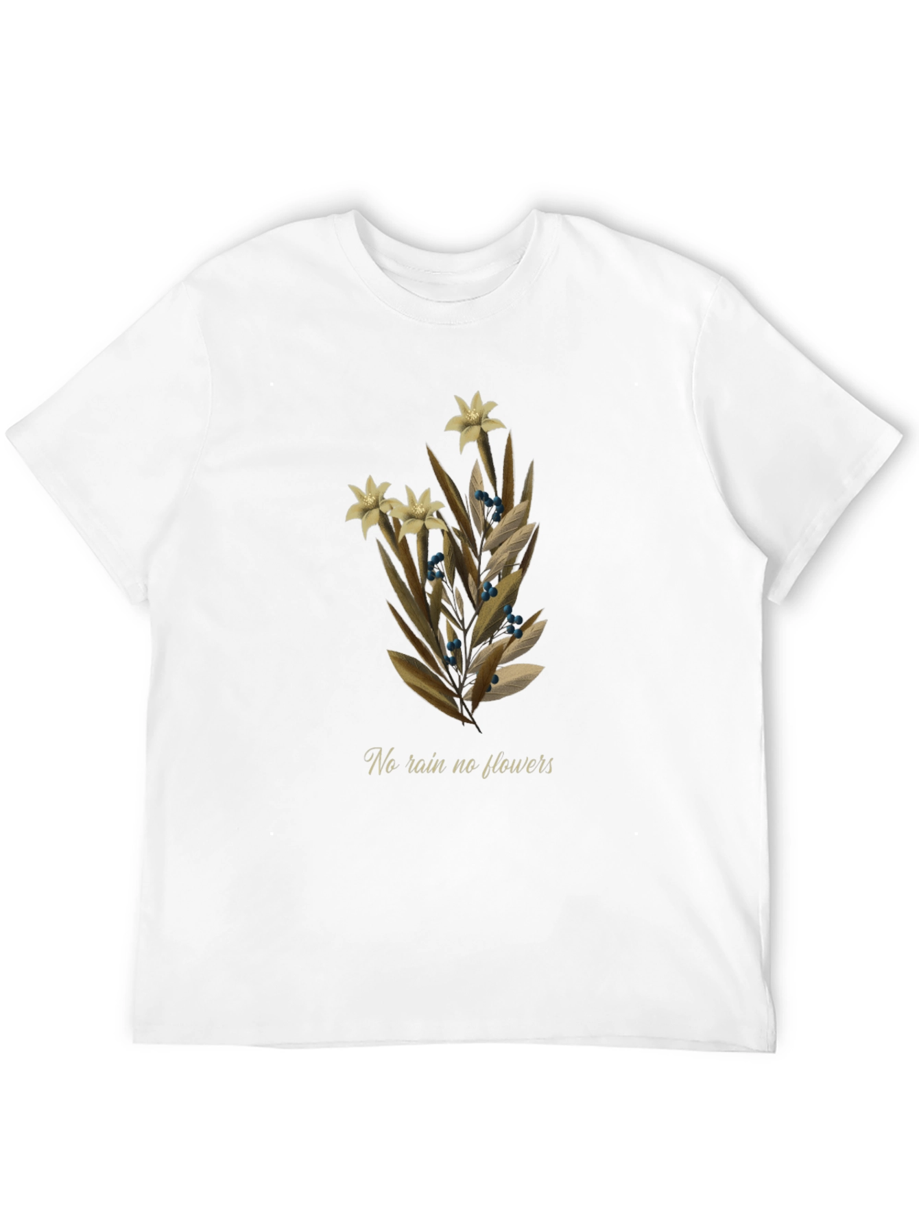 Botanical T-Shirt - No Rain No Flowers Graphic Tee