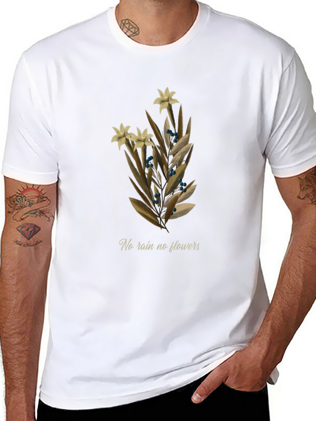 Botanical T-Shirt - No Rain No Flowers Graphic Tee