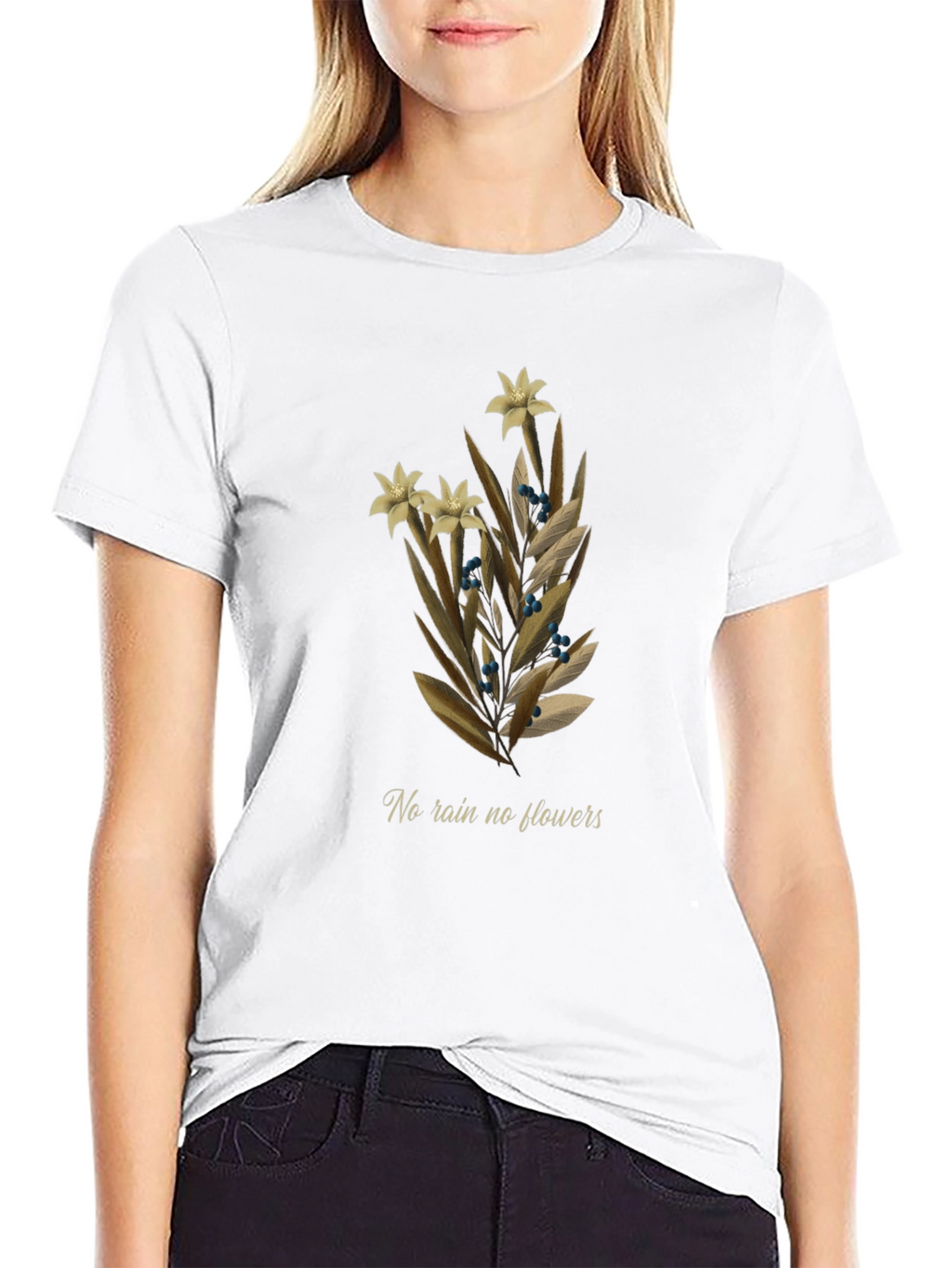 Botanical T-Shirt - No Rain No Flowers Graphic Tee