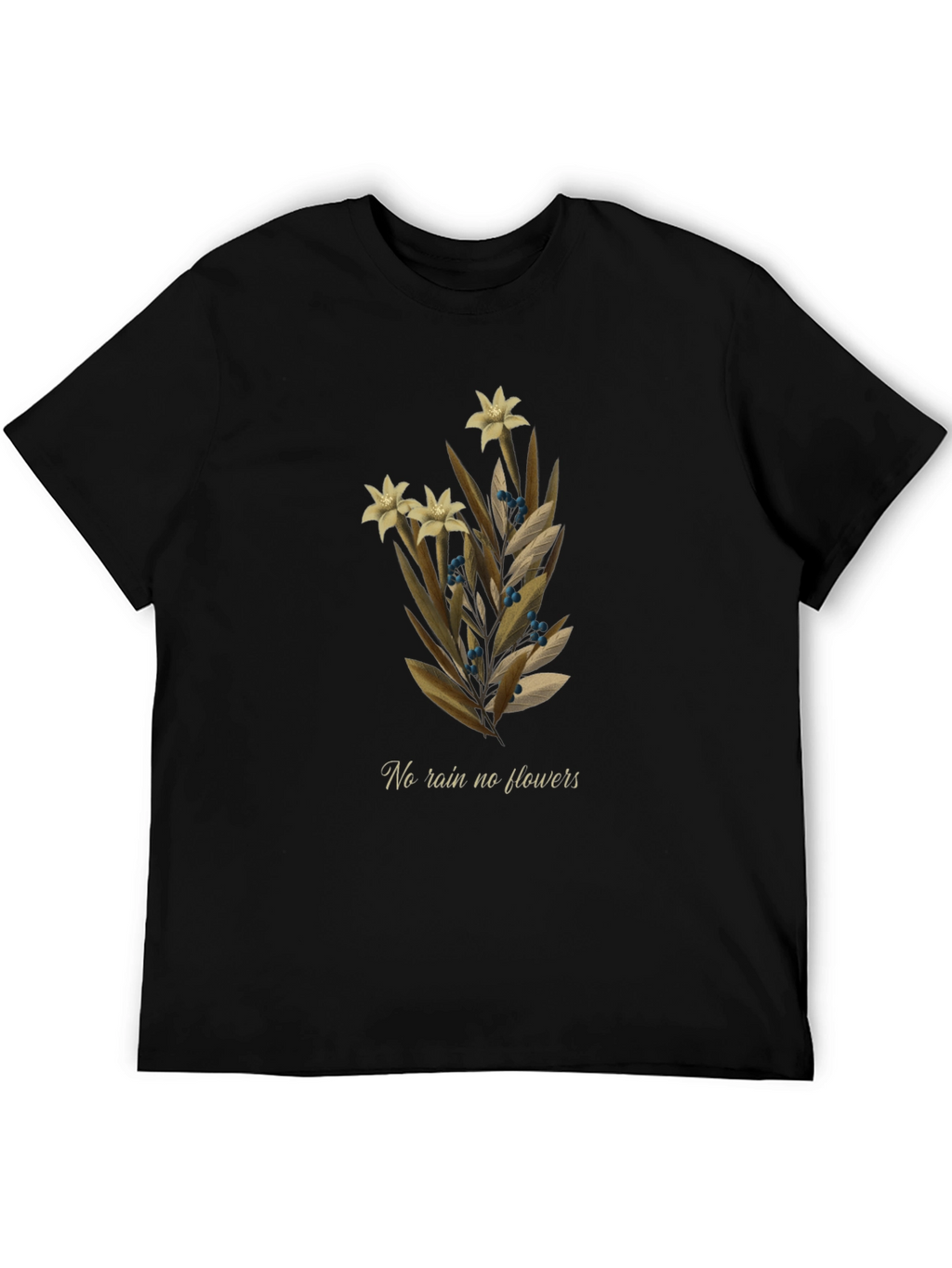 Botanical T-Shirt - No Rain No Flowers Graphic Tee