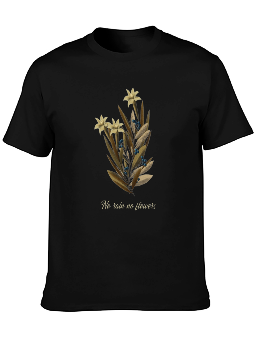 Botanical T-Shirt - No Rain No Flowers Graphic Tee