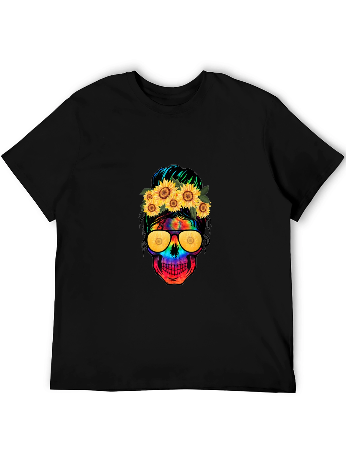 Skull with Sunflowers Graphic Tee