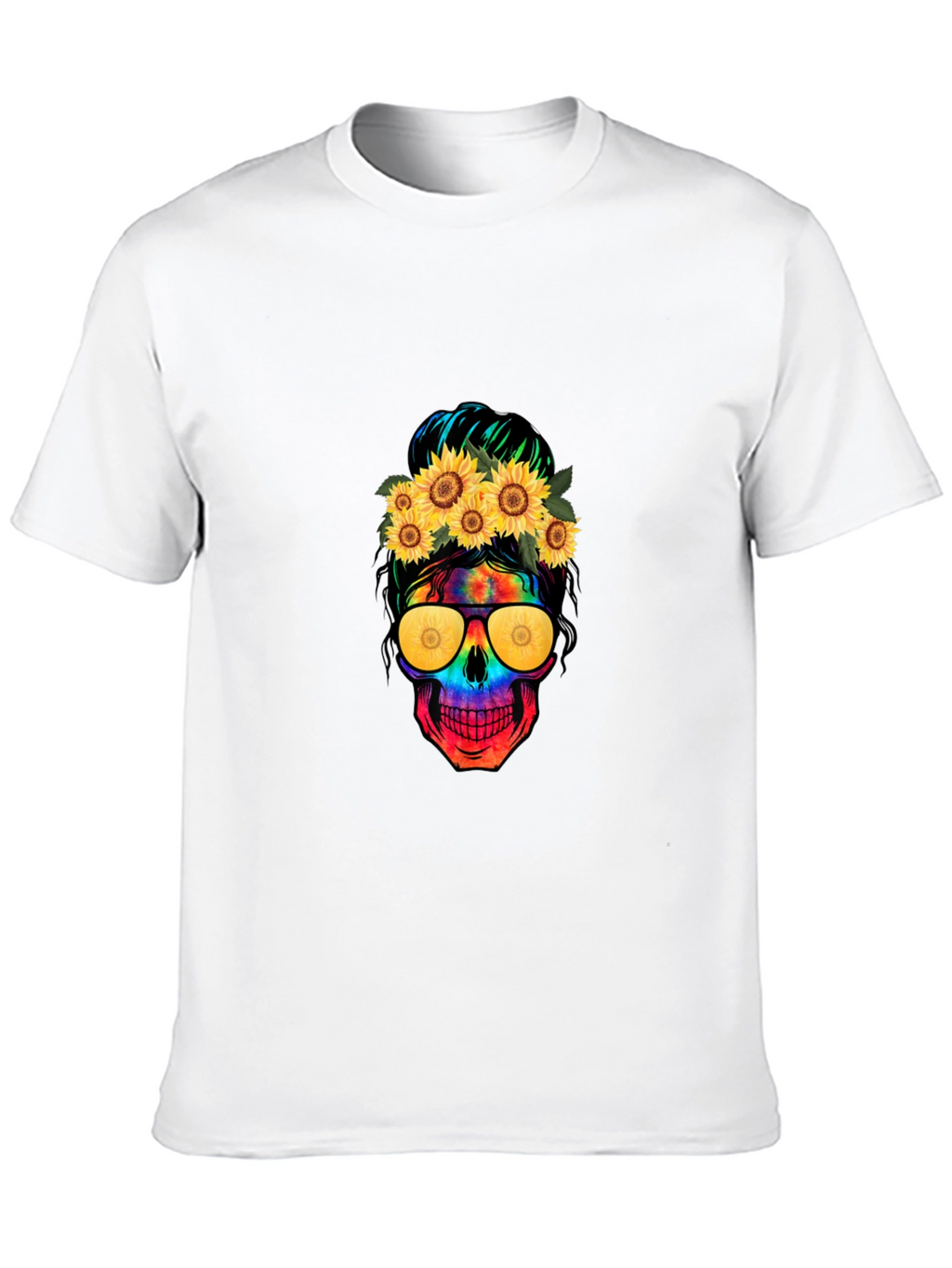 Skull with Sunflowers Graphic Tee