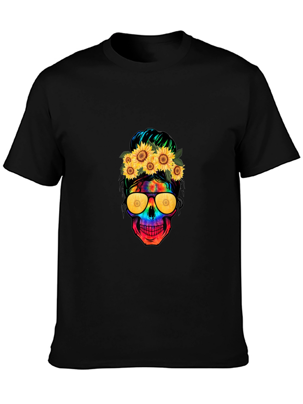 Skull with Sunflowers Graphic Tee
