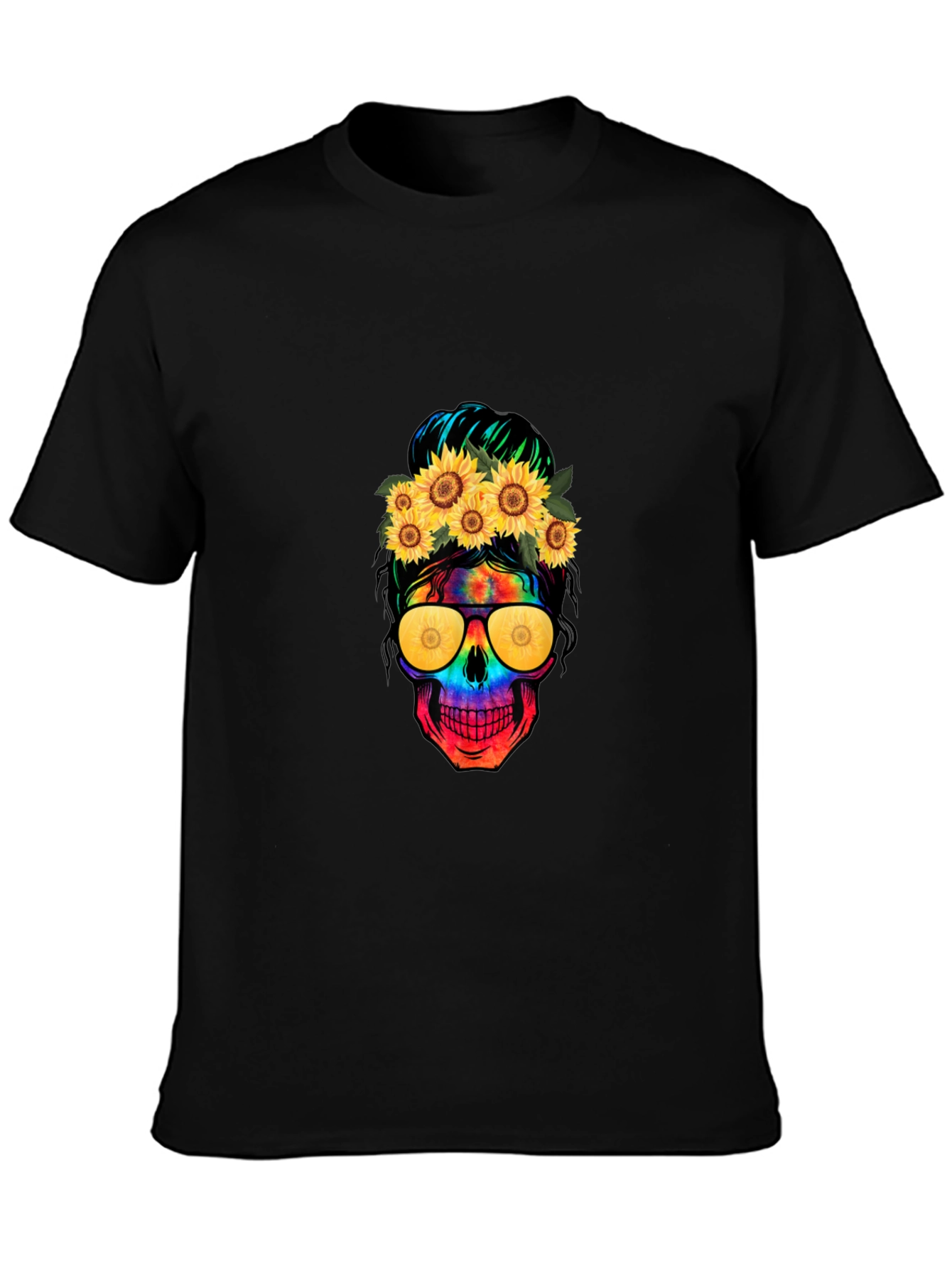 Skull with Sunflowers Graphic Tee