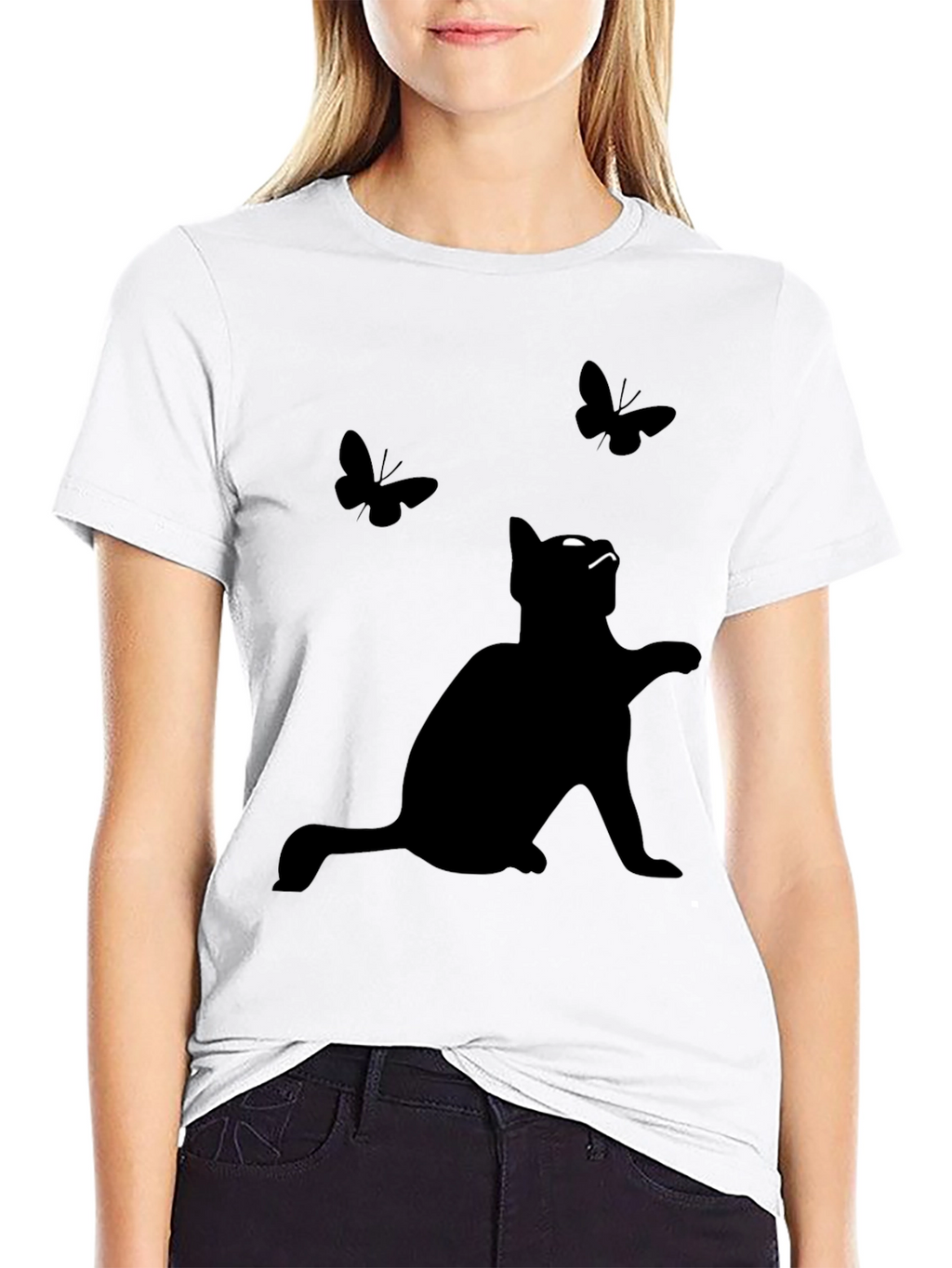 Black Cat & Butterflies Graphic Tee