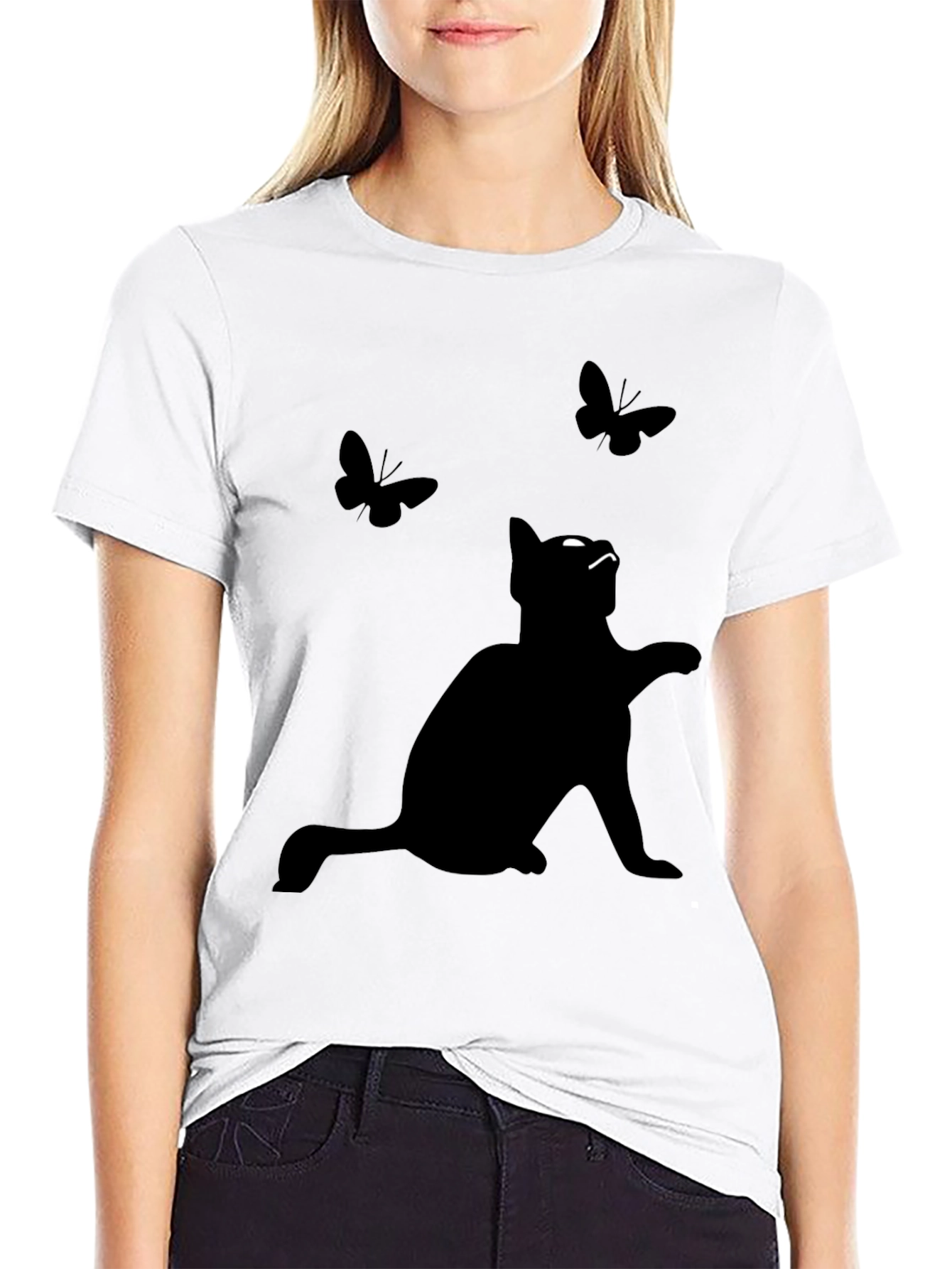 Black Cat & Butterflies Graphic Tee