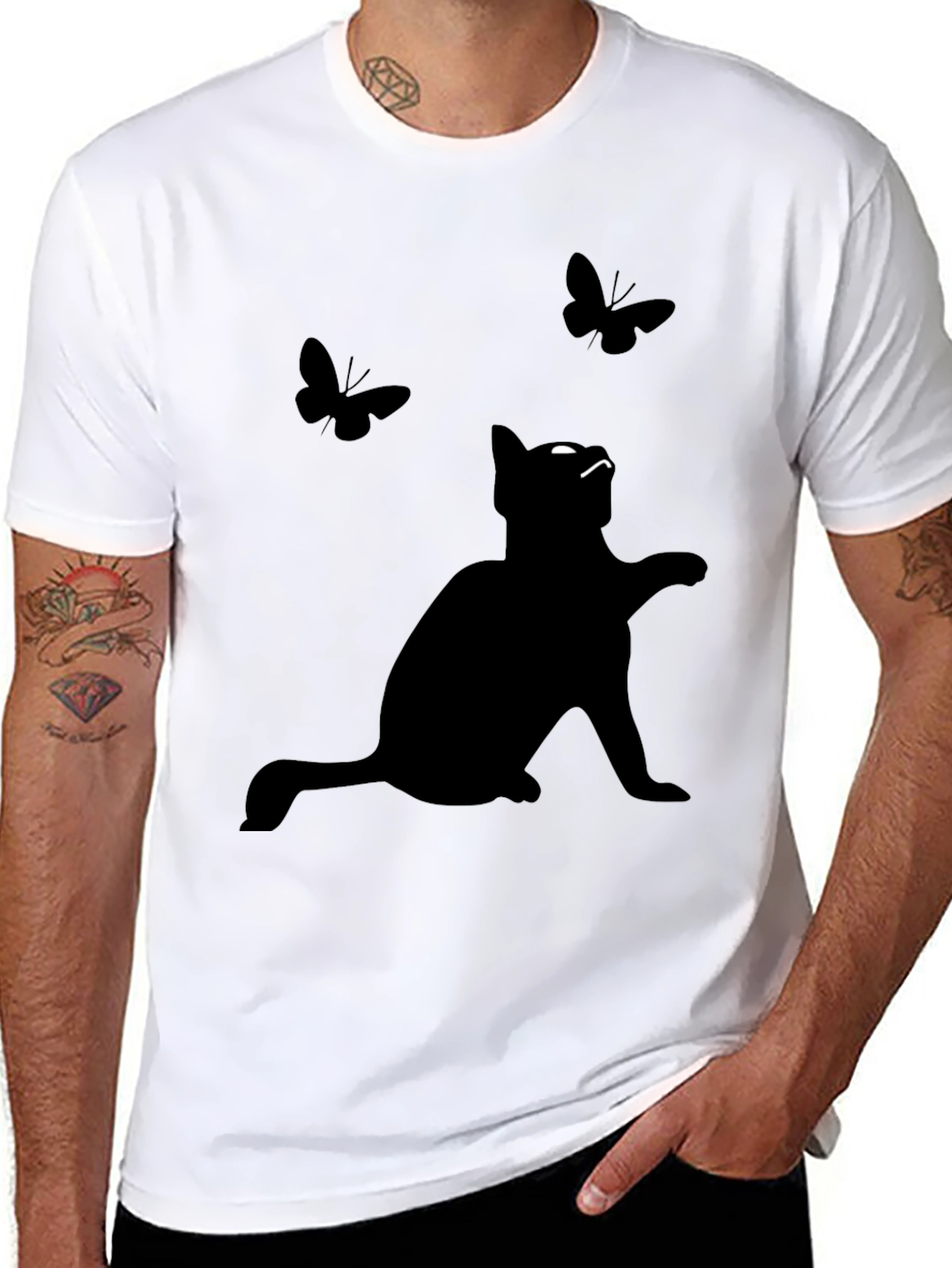 Black Cat & Butterflies Graphic Tee