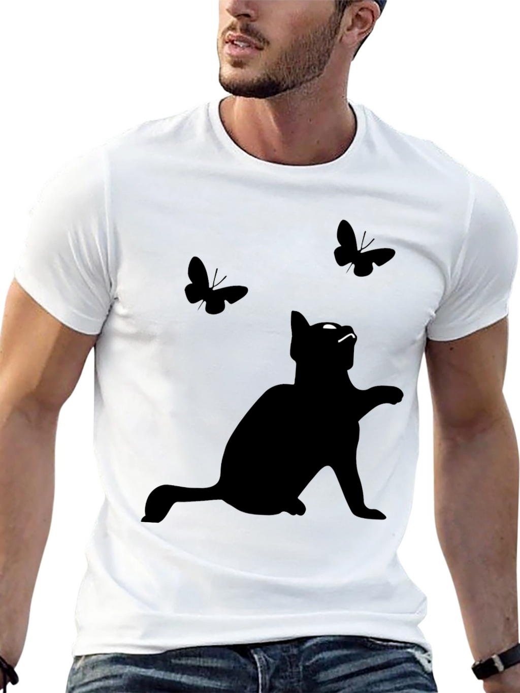 Black Cat & Butterflies Graphic Tee