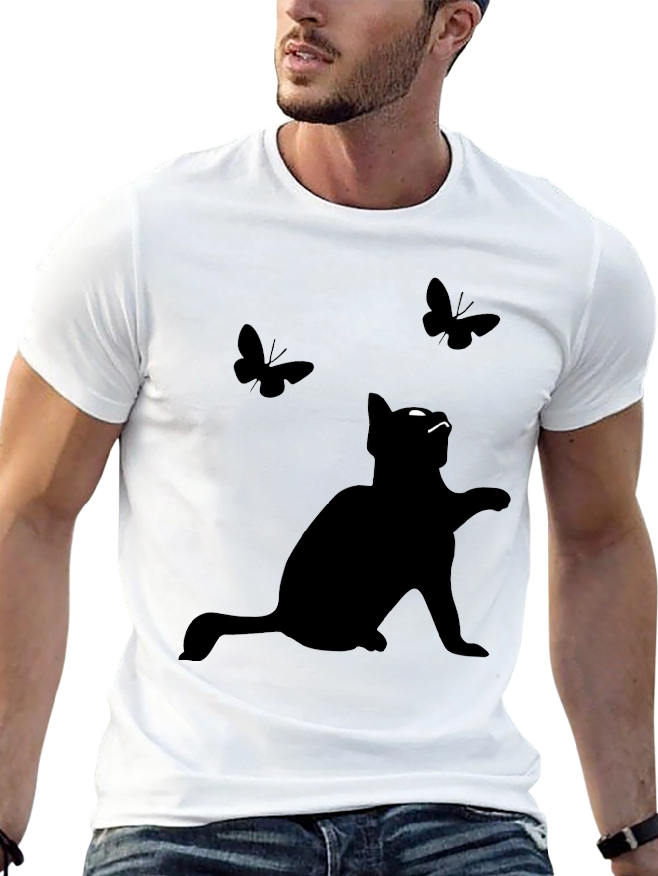 Black Cat & Butterflies Graphic Tee