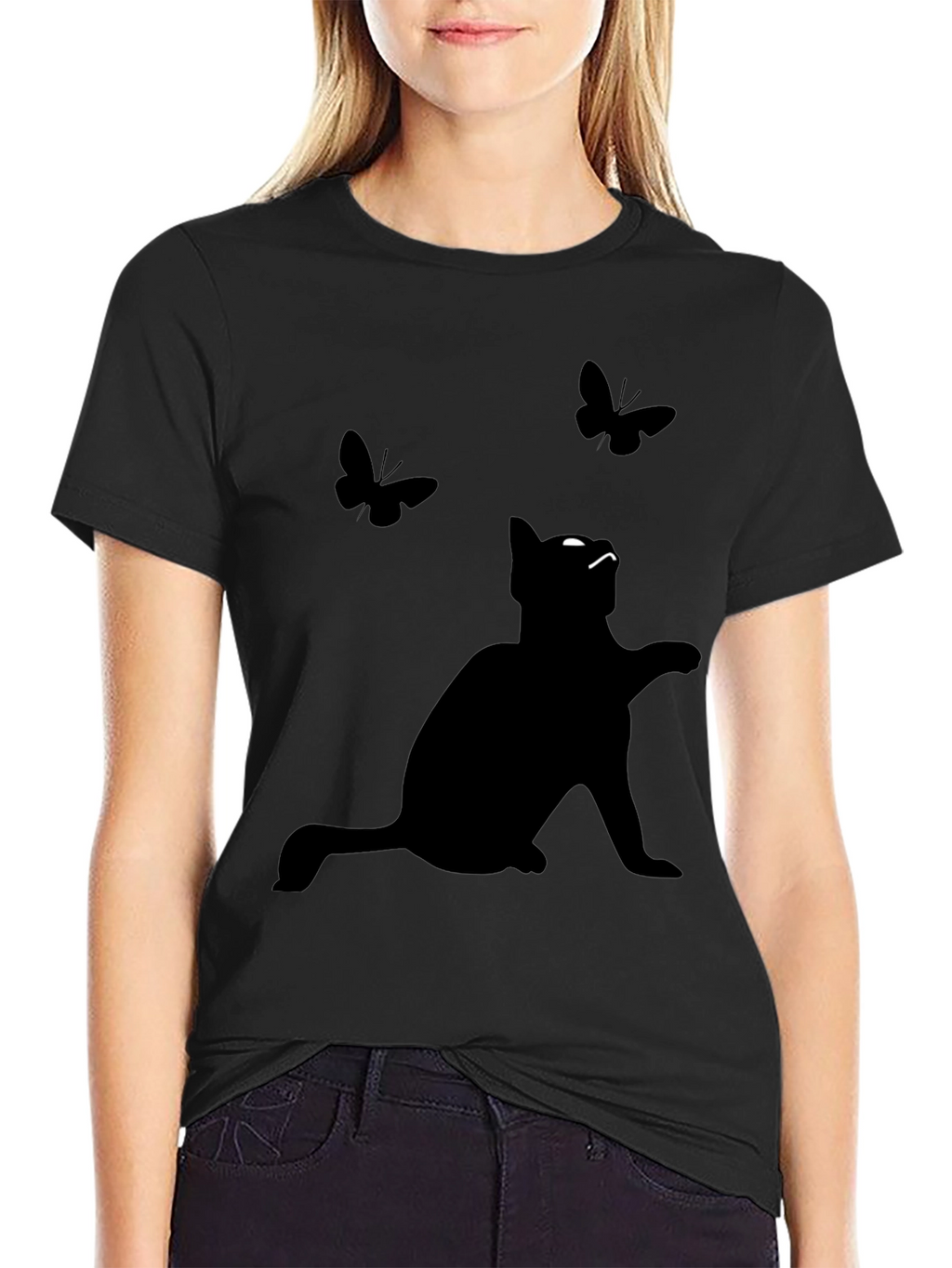 Black Cat & Butterflies Graphic Tee