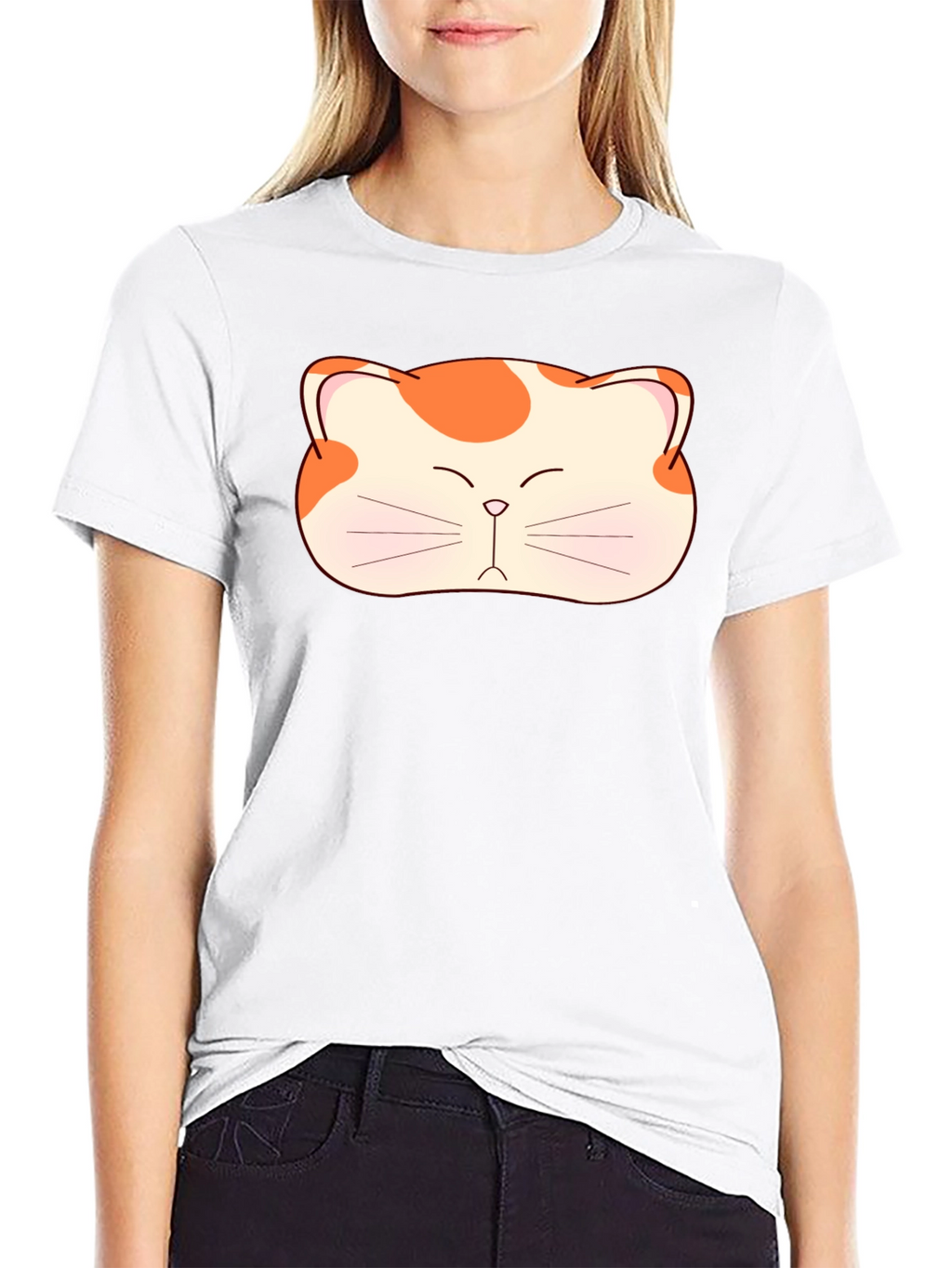 Cute Cat Face Graphic Tee - Black Cotton T-Shirt