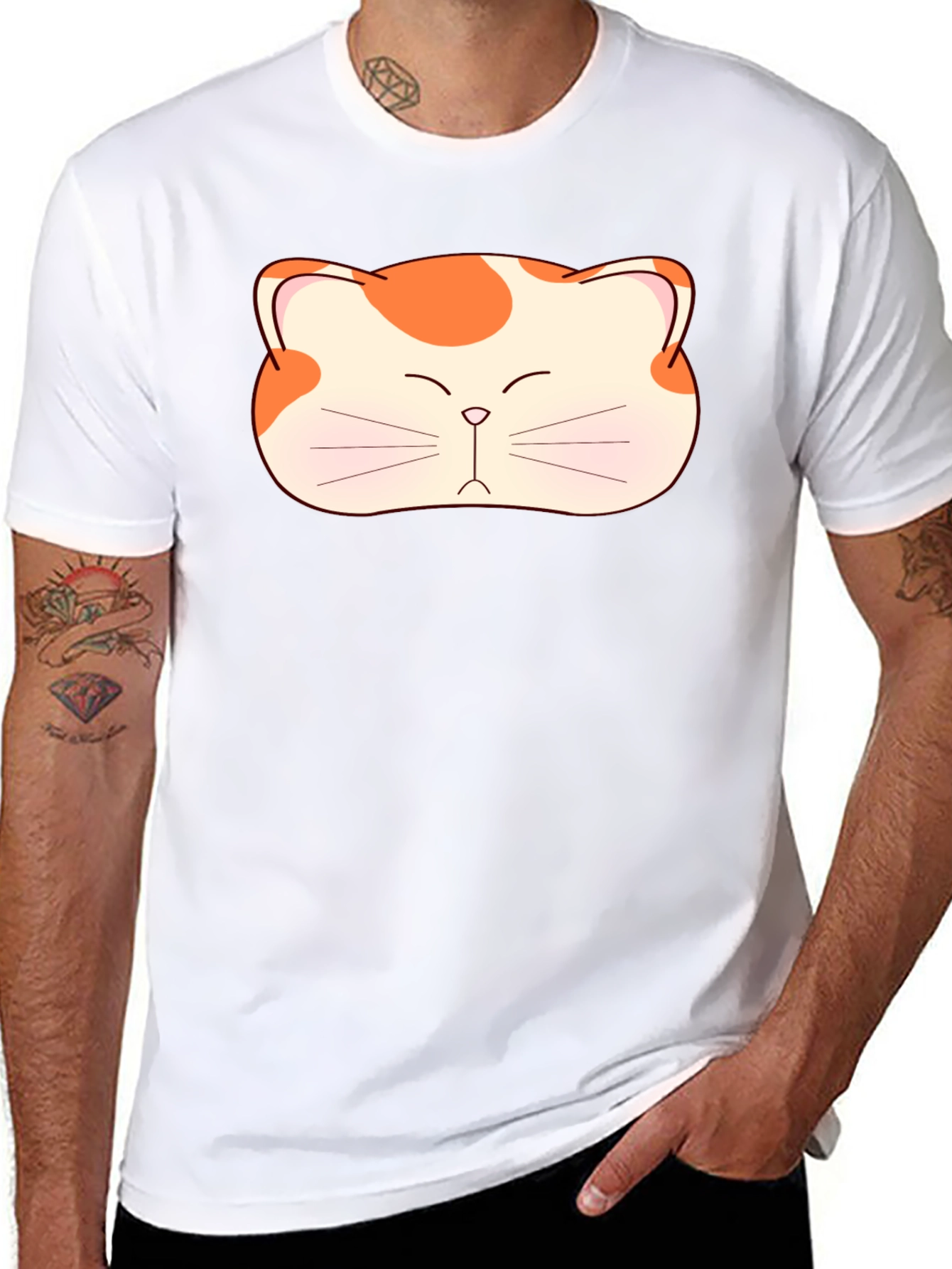 Cute Cat Face Graphic Tee - Black Cotton T-Shirt