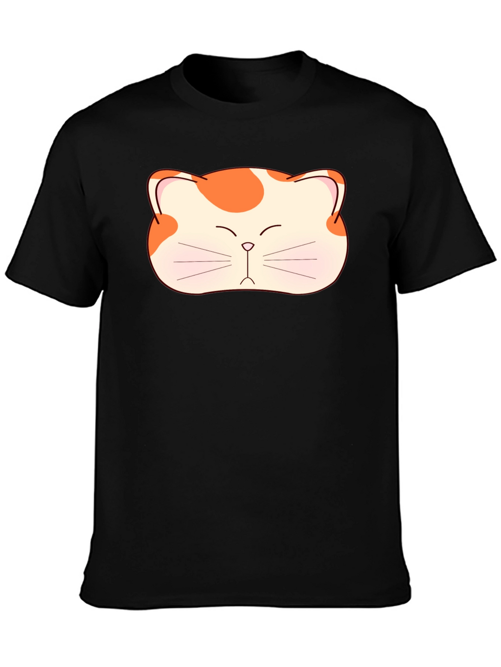 Cute Cat Face Graphic Tee - Black Cotton T-Shirt