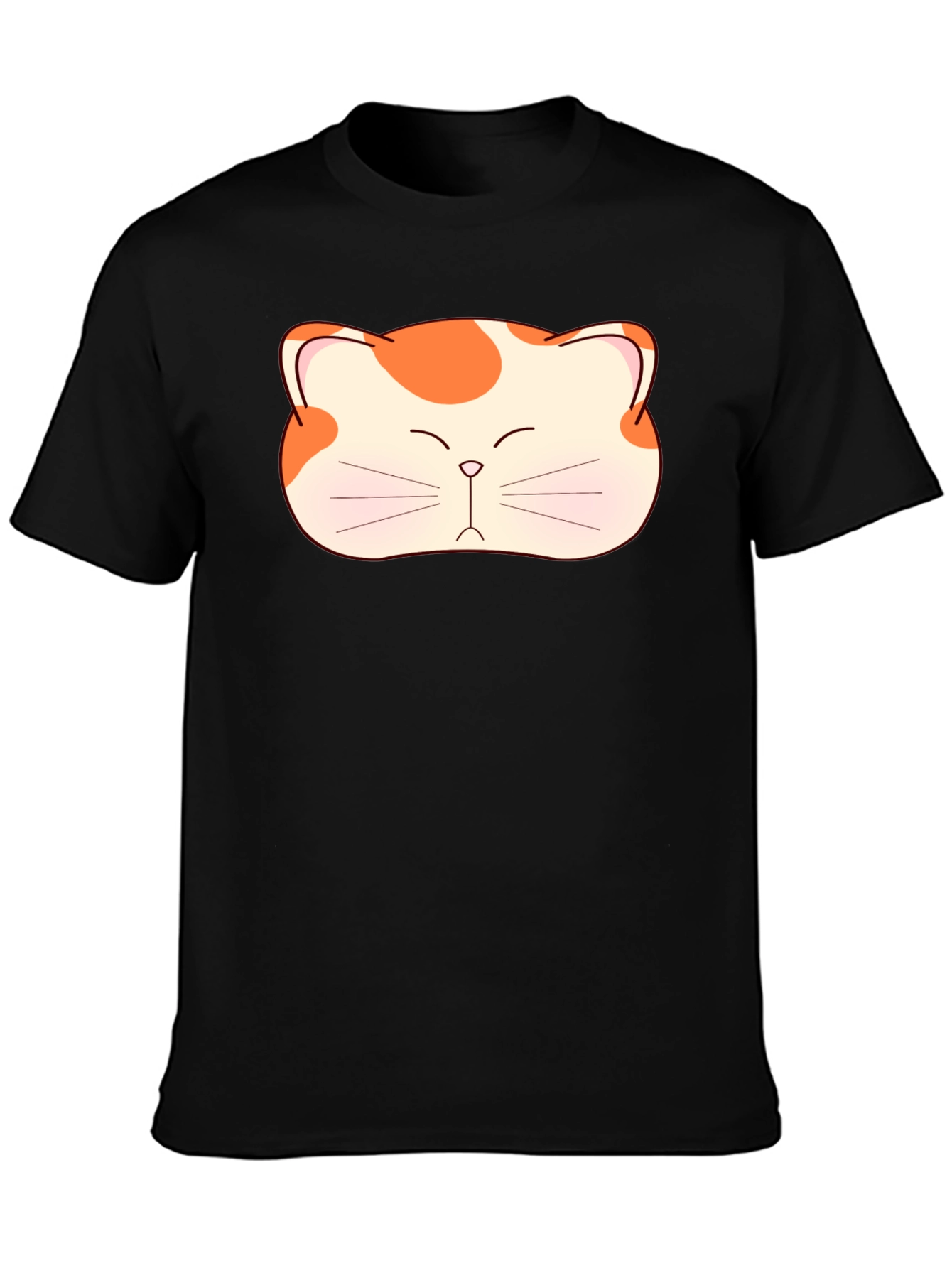 Cute Cat Face Graphic Tee - Black Cotton T-Shirt