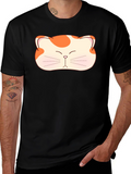 Cute Cat Face Graphic Tee - Black Cotton T-Shirt