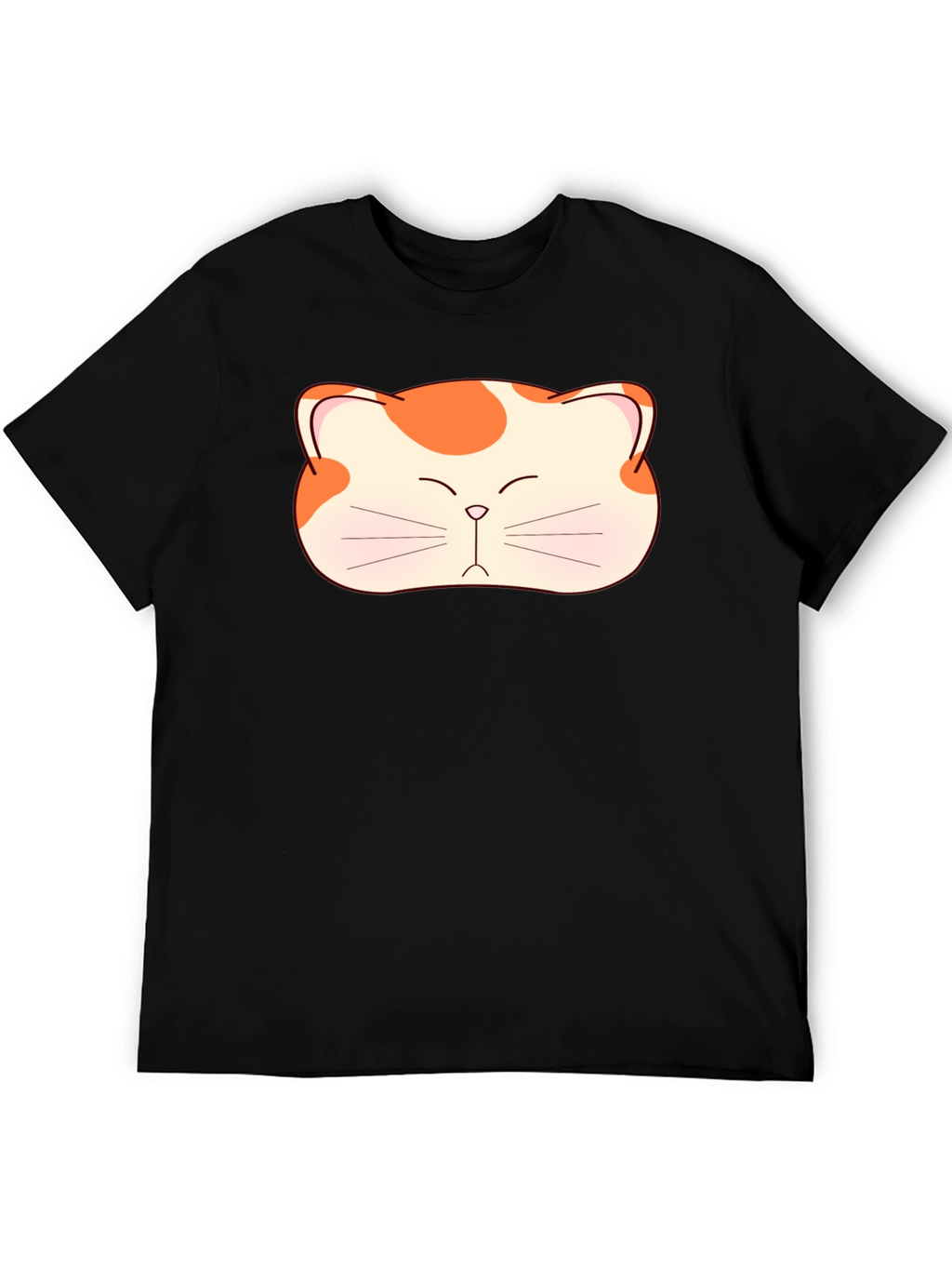 Cute Cat Face Graphic Tee - Black Cotton T-Shirt