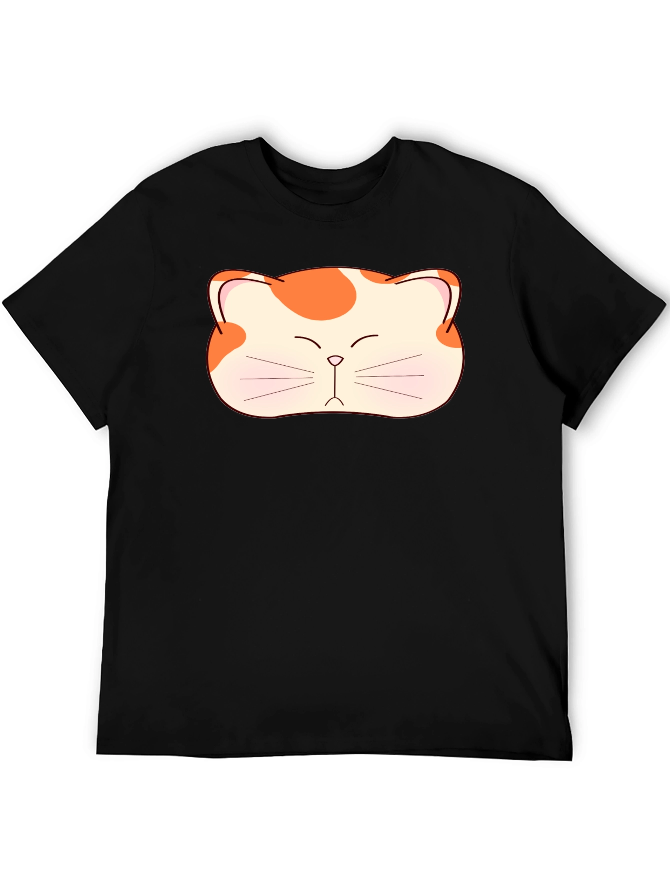 Cute Cat Face Graphic Tee - Black Cotton T-Shirt