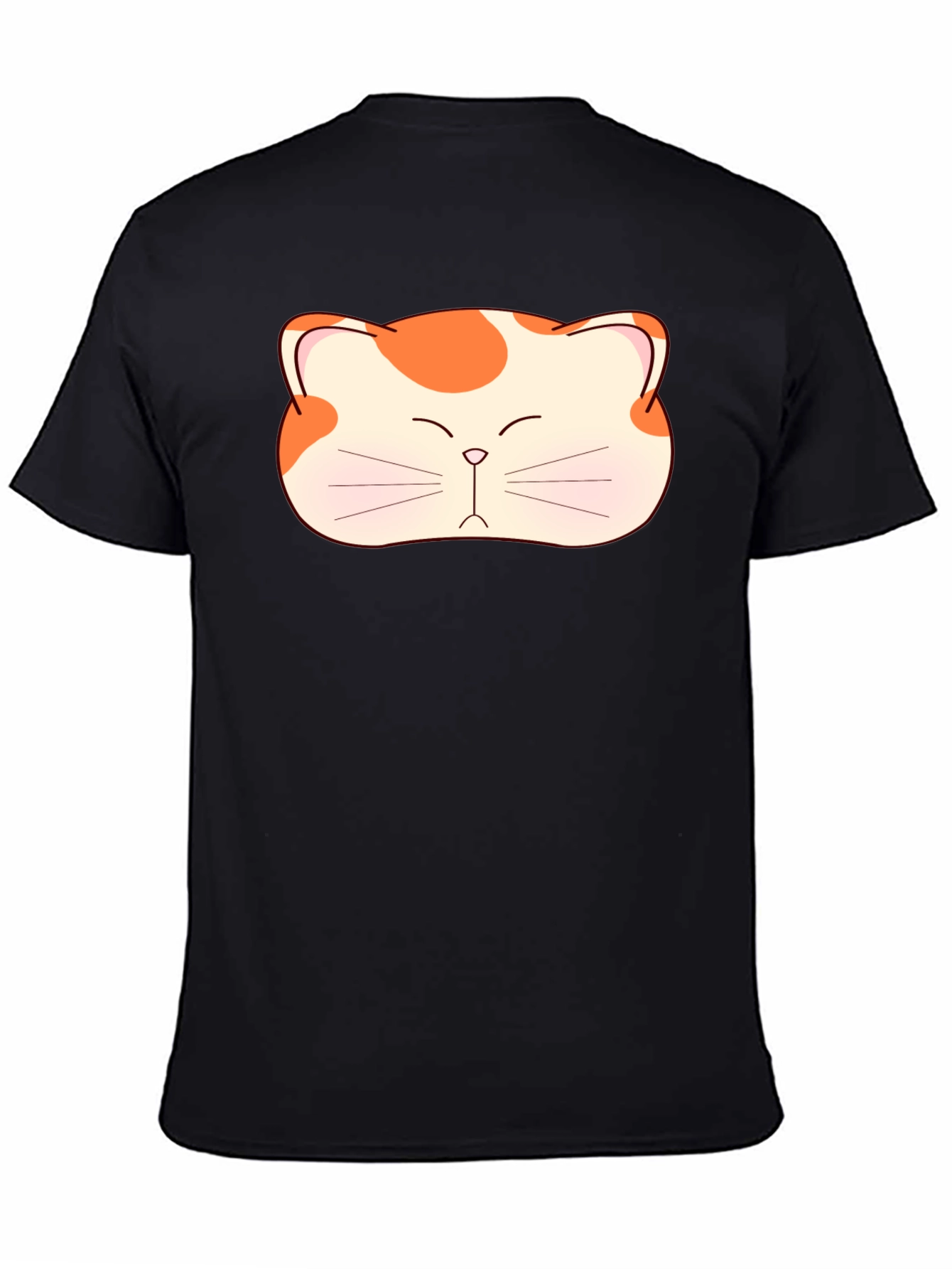 Cute Cat Face Graphic Tee - Black Cotton T-Shirt